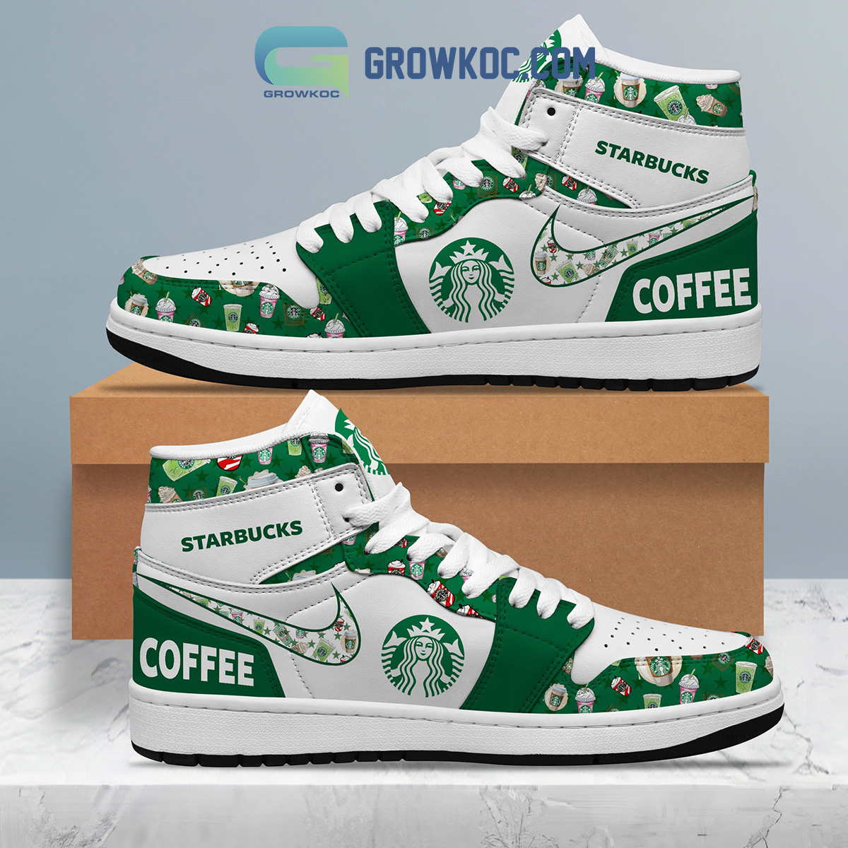 JWFancy Starbucks AJ1 High Sneakers Shoes For Men And Women