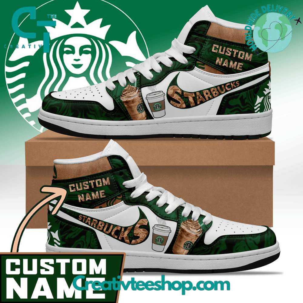 JWFancy Starbucks Coffee Cup  AJ1 High Sneakers Shoes For Men And Women