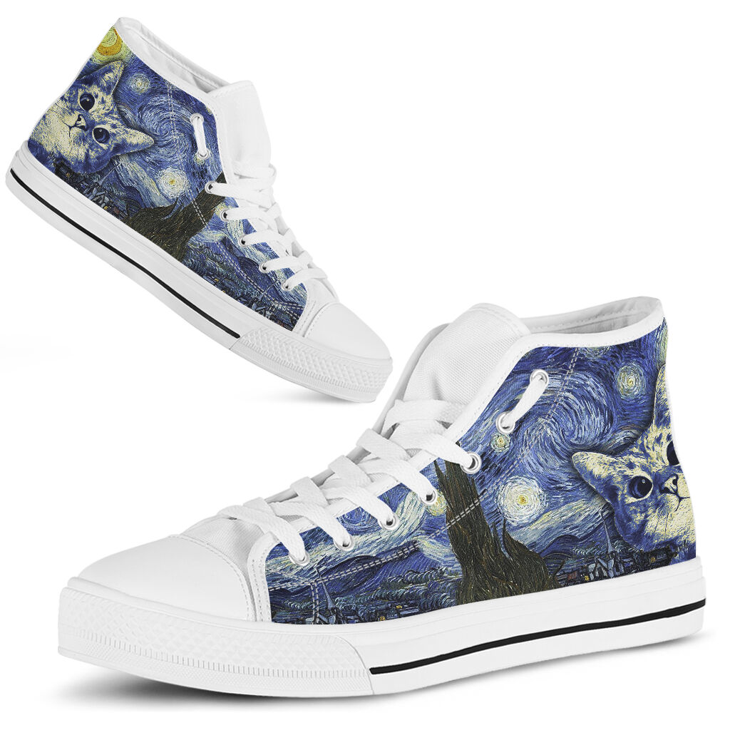 JWFancy Starry Night Cat High Top Canvas Sneakers Shoes For Men And Women