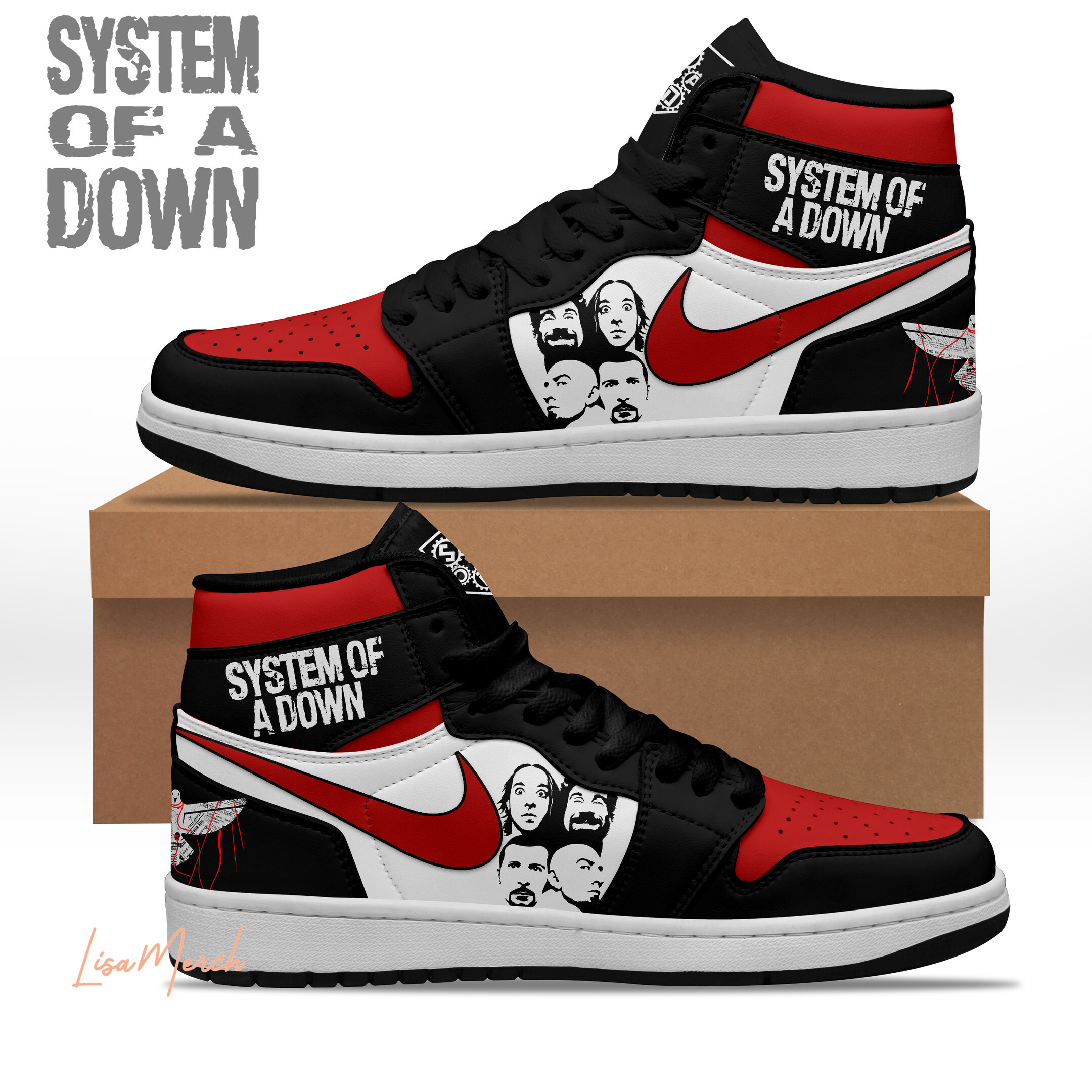 JWFancy System Of A Down AJ1 High Sneakers Shoes For Men And Women