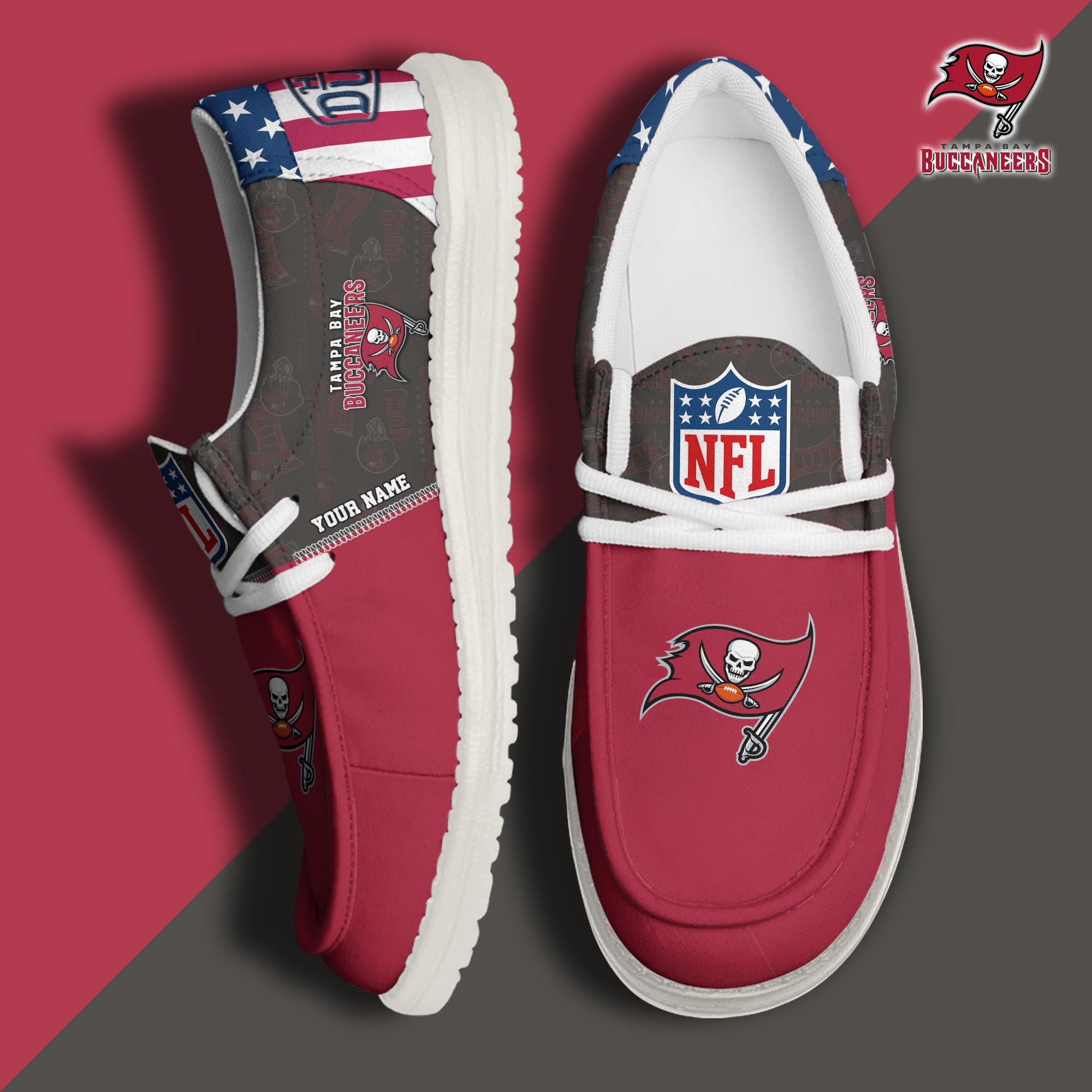 JWFancy Tampa Bay Buccaneers Hey Dude Shoes Wally Men's Lace Up Loafers Comfortable For Men And Women