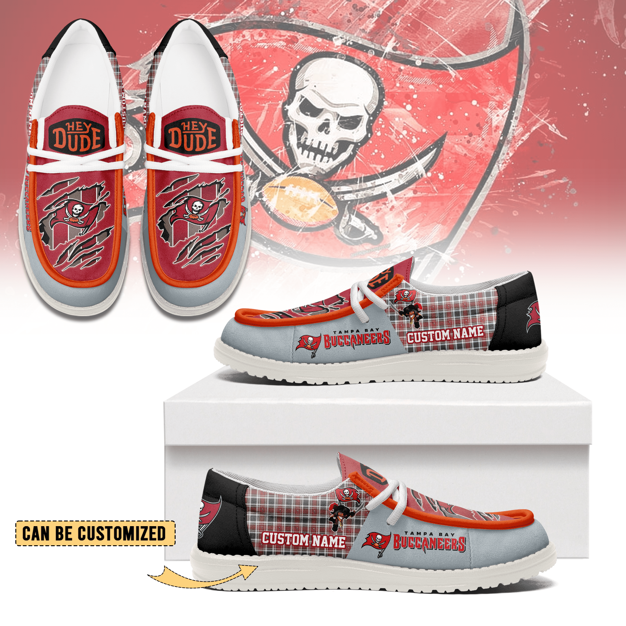 JWFancy Tampa Bay Buccaneers Hey Dude Shoes Wally Men’s Lace Up Loafers Comfortable For Men And Women