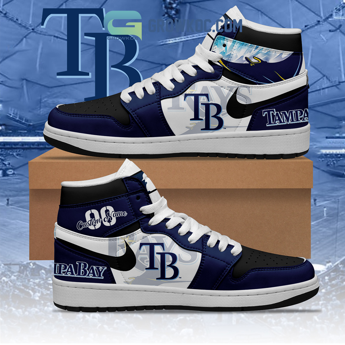 JWFancy Tampa Bay Rays AJ1 High Sneakers Shoes For Men And Women