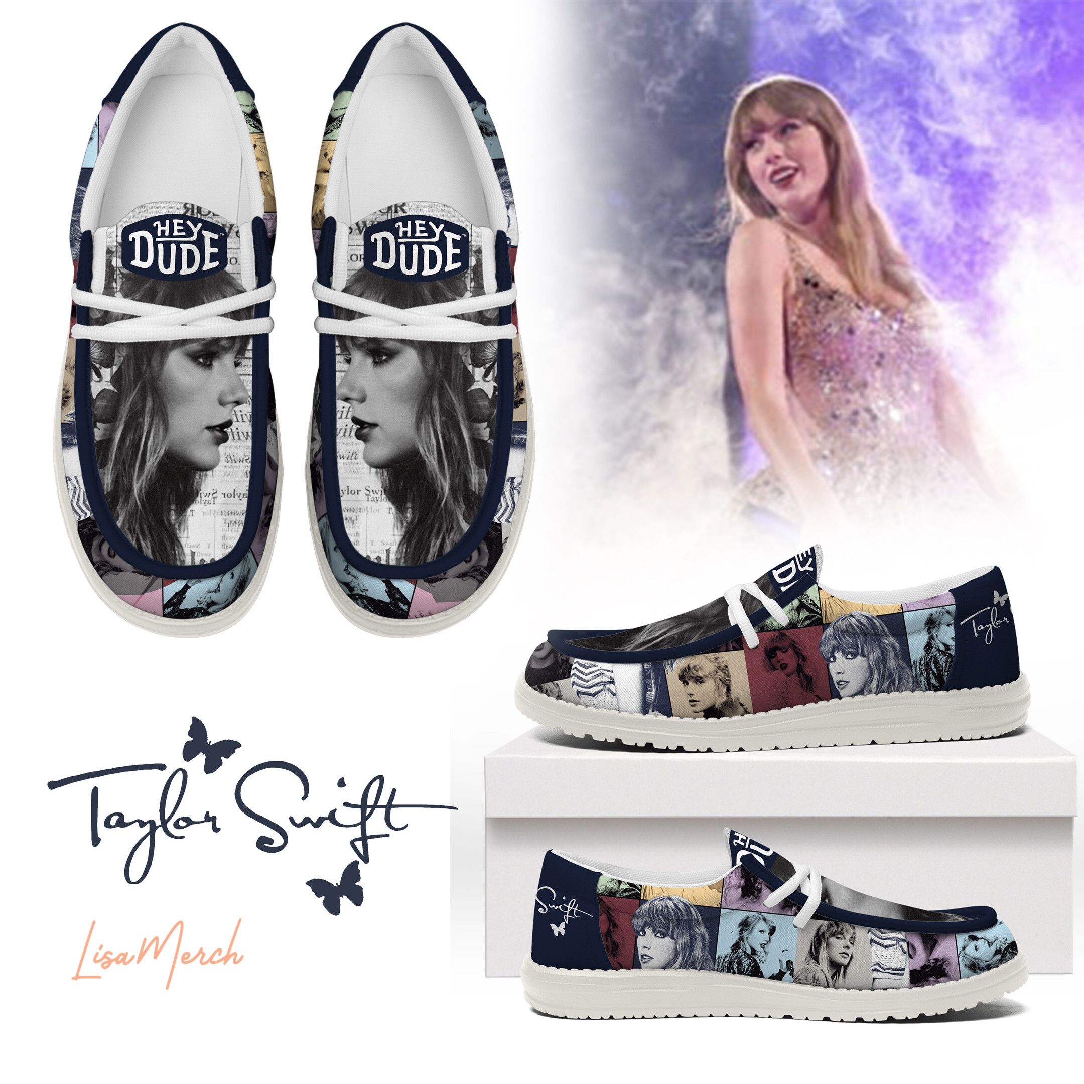 JWFancy Taylor Swift Hey Dude Shoes Wally Men's Lace Up Loafers Comfortable For Men And Women