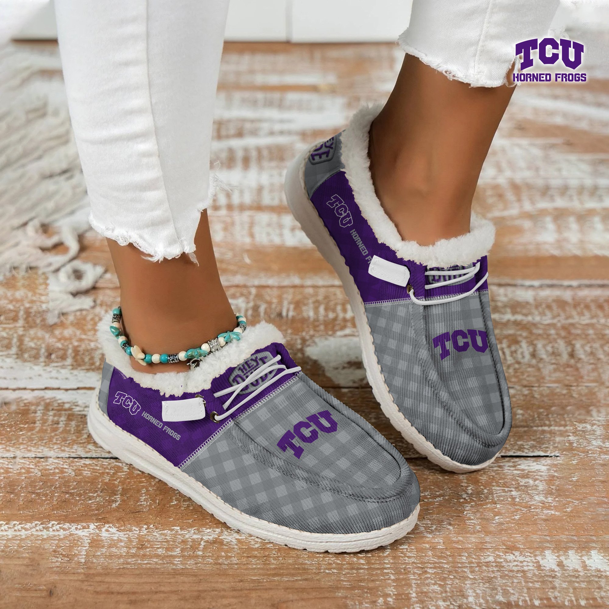 JWFancy TCU Horned Frogs Hey Dude Shoes Wally Men's Lace Up Loafers Comfortable For Men And Women