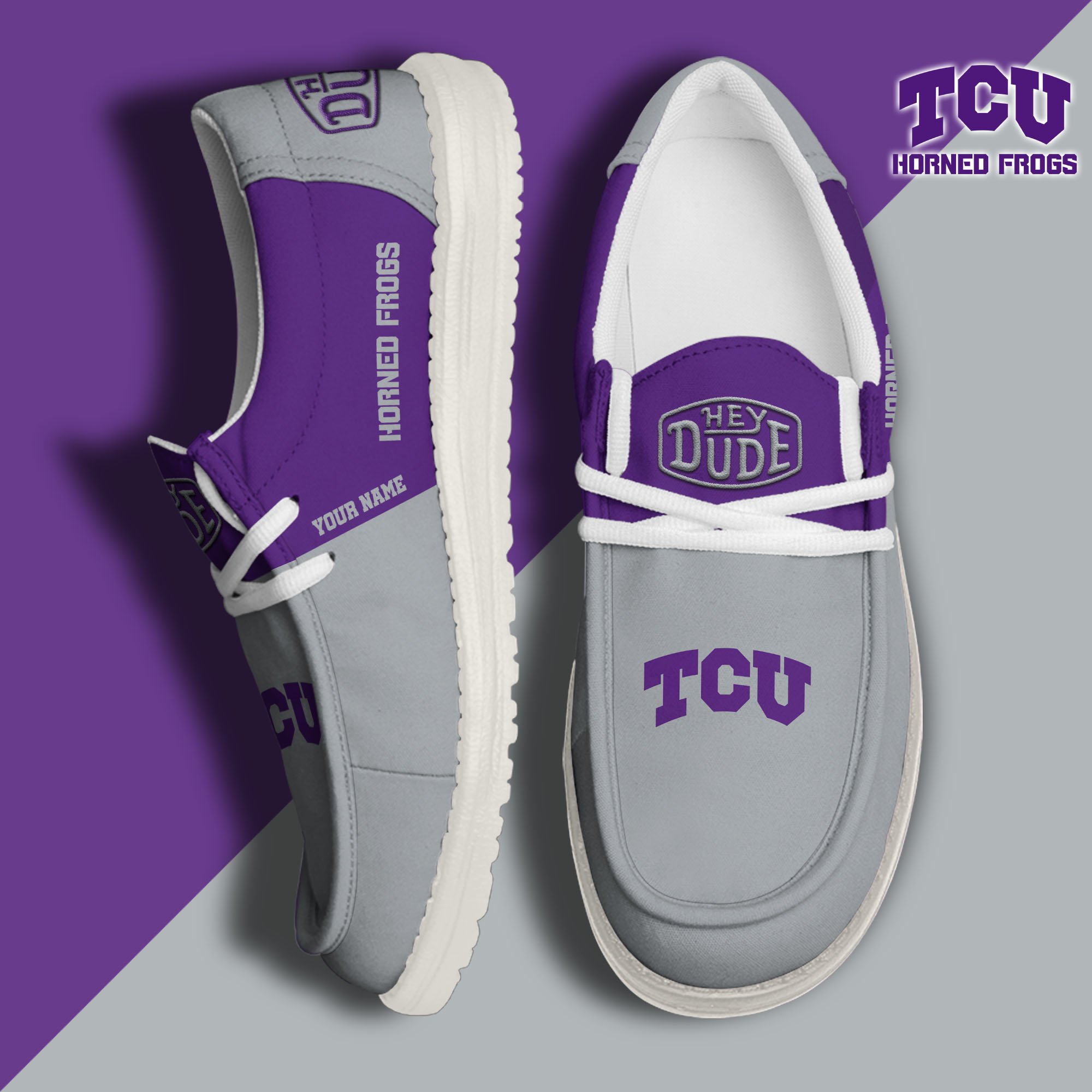 JWFancy TCU Horned Frogs Hey Dude Shoes Wally Men's Lace Up Loafers Comfortable For Men And Women