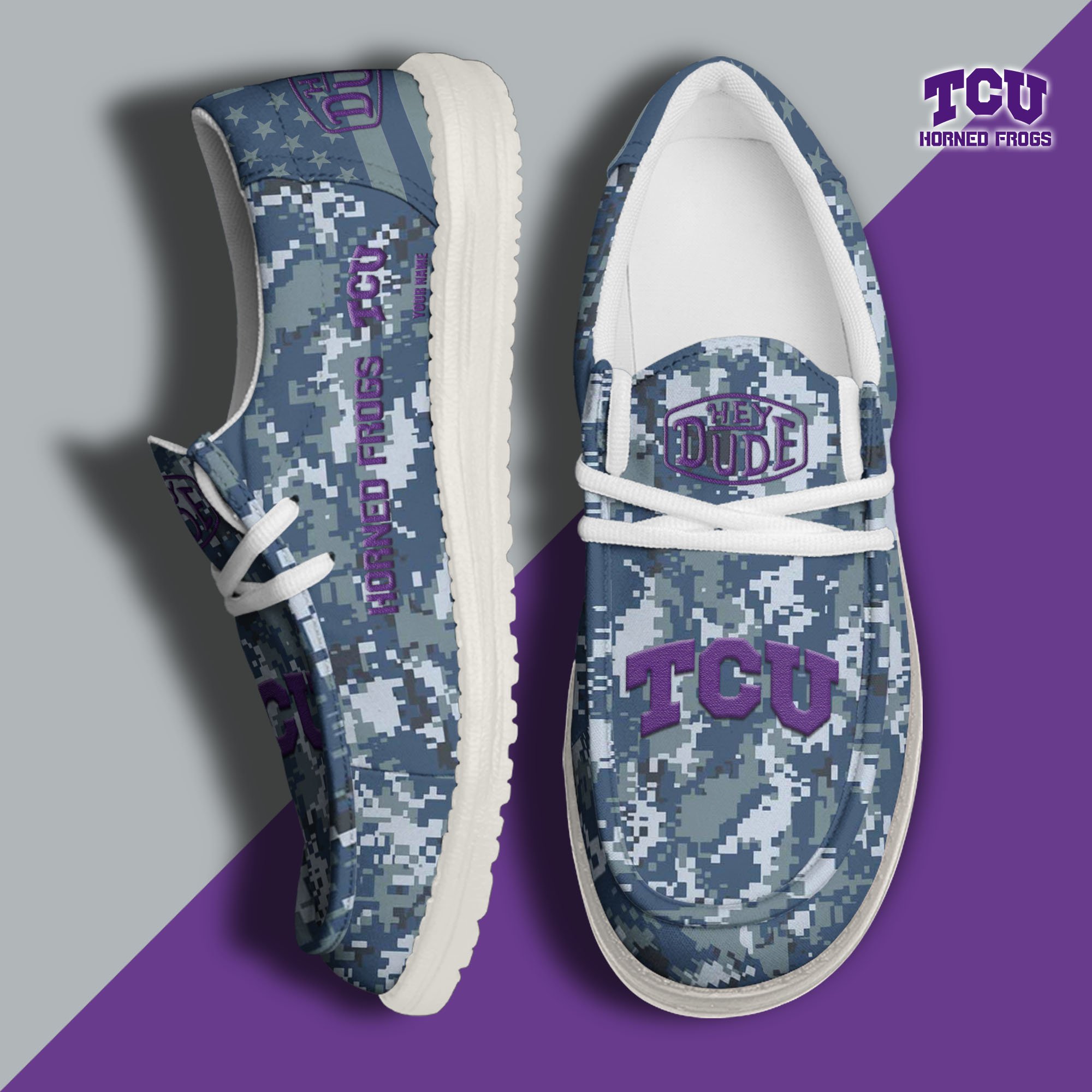 JWFancy TCU Horned Frogs Hey Dude Shoes Wally Men's Lace Up Loafers Comfortable For Men And Women