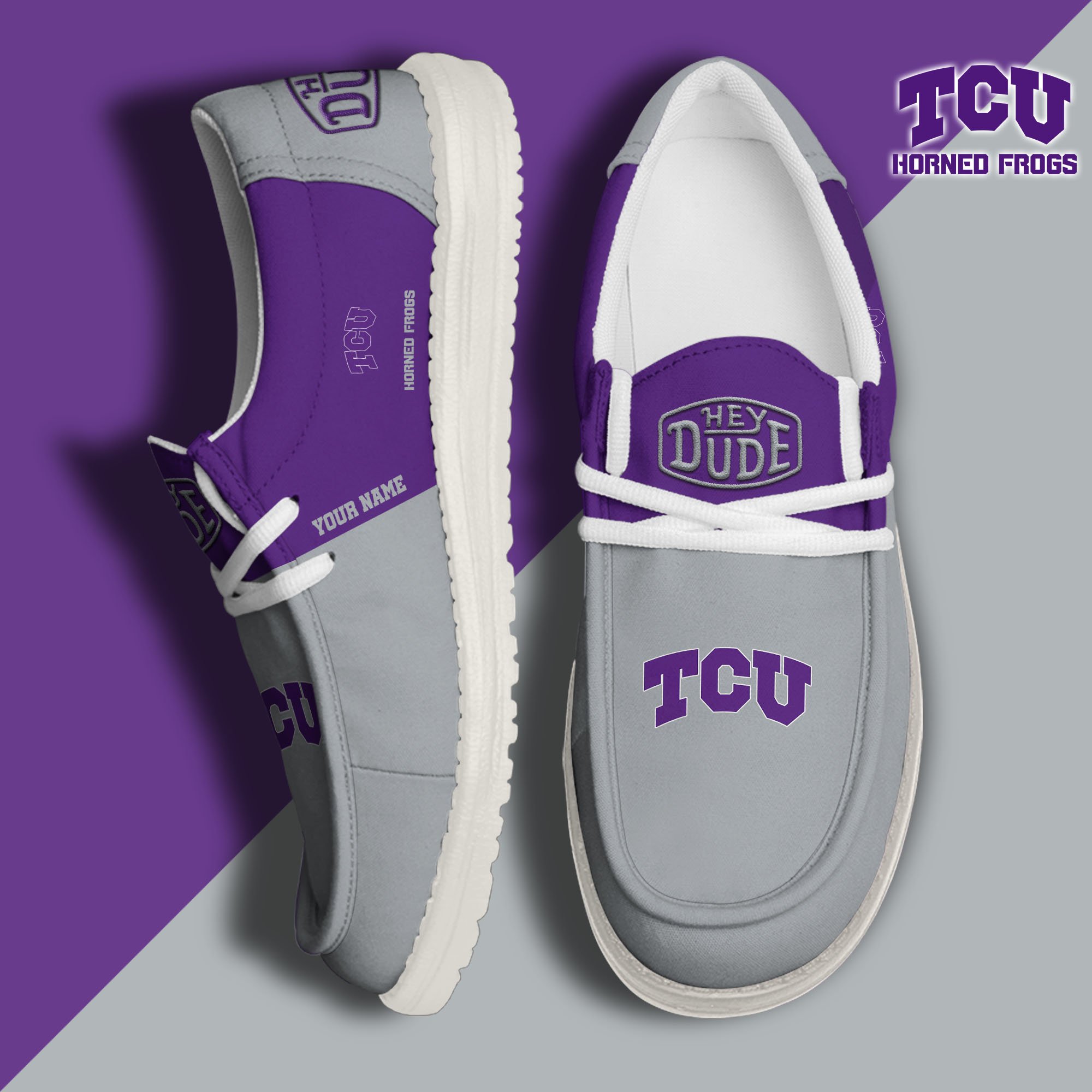 JWFancy TCU Horned Frogs Hey Dude Shoes Wally Men's Lace Up Loafers Comfortable For Men And Women