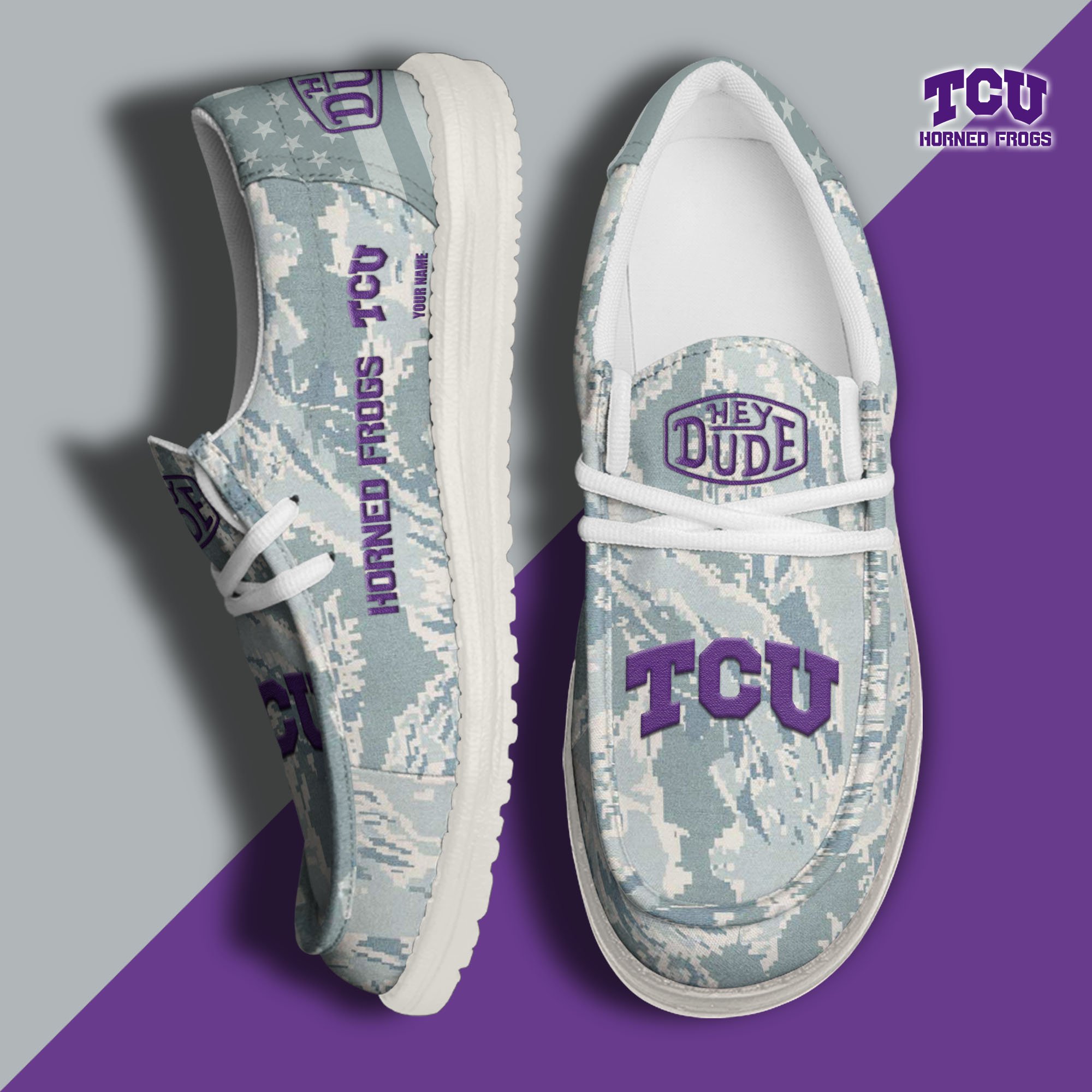 JWFancy TCU Horned Frogs Hey Dude Shoes Wally Men's Lace Up Loafers Comfortable For Men And Women