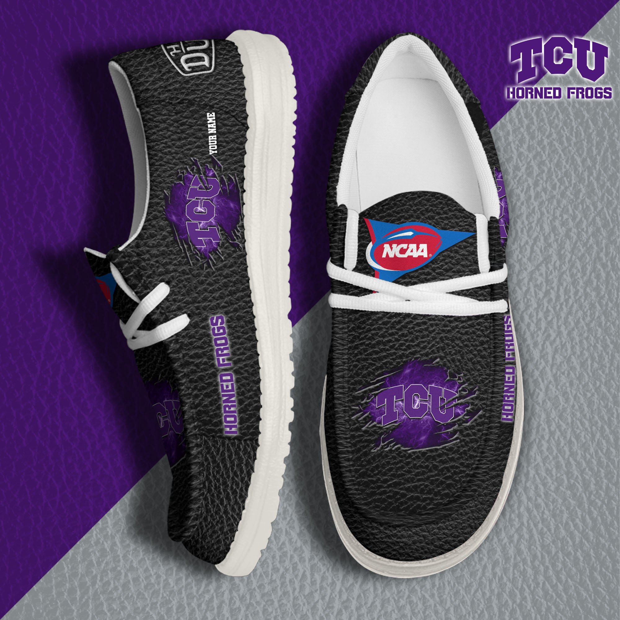 JWFancy TCU Horned Frogs Hey Dude Shoes Wally Men's Lace Up Loafers Comfortable For Men And Women