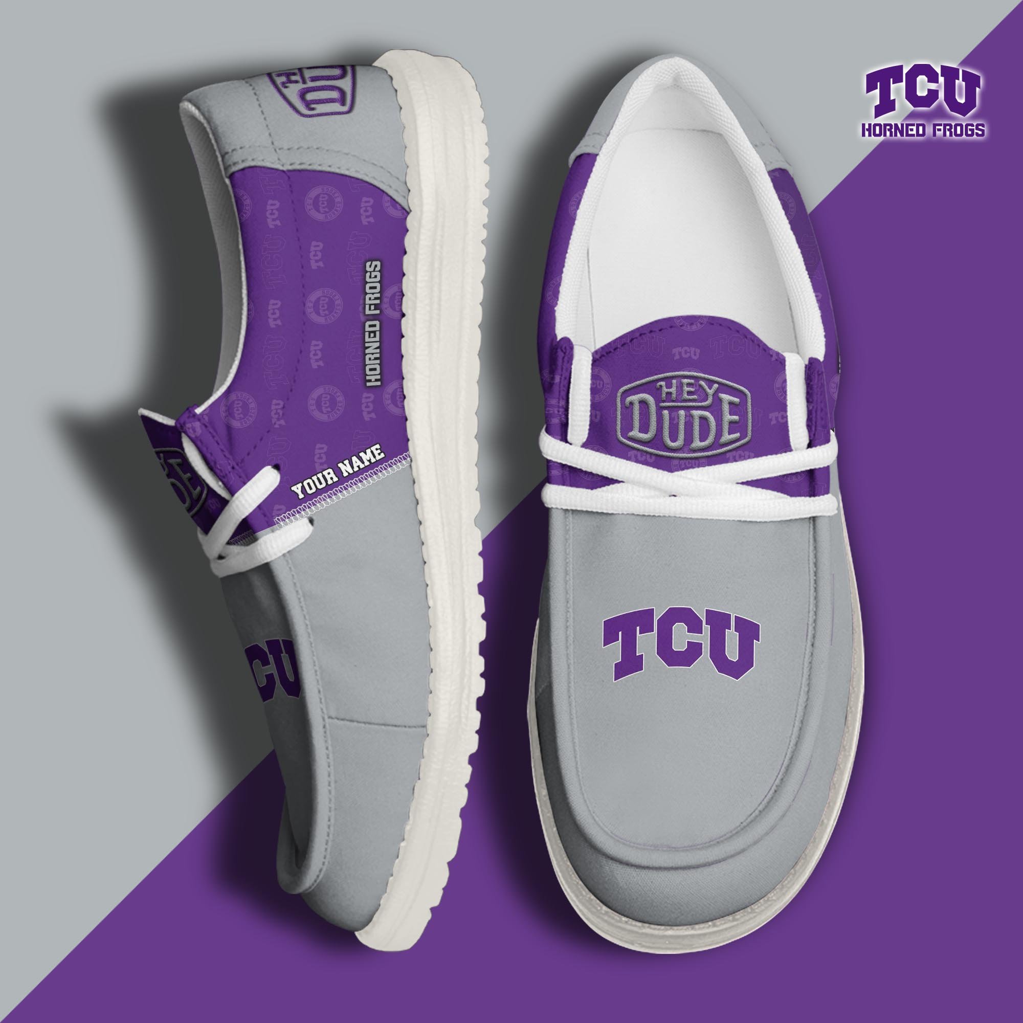 JWFancy TCU Horned Frogs Hey Dude Shoes Wally Men's Lace Up Loafers Comfortable For Men And Women
