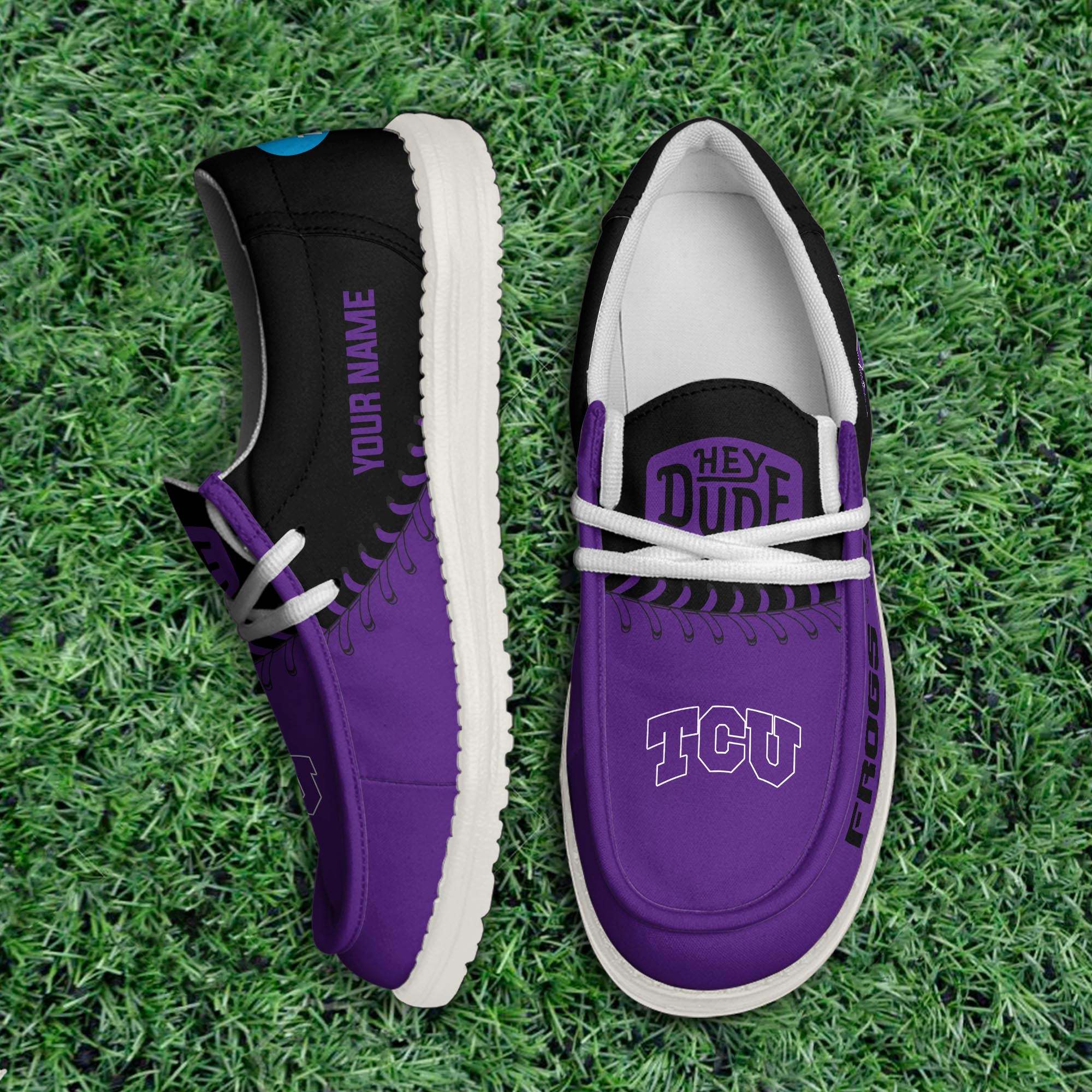 JWFancy TCU Horned Frogs Hey Dude Shoes Wally Men's Lace Up Loafers Comfortable For Men And Women