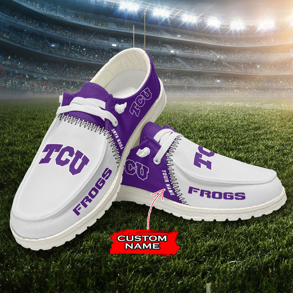 JWFancy TCU Horned Frogs Hey Dude Shoes Wally Men's Lace Up Loafers Comfortable For Men And Women