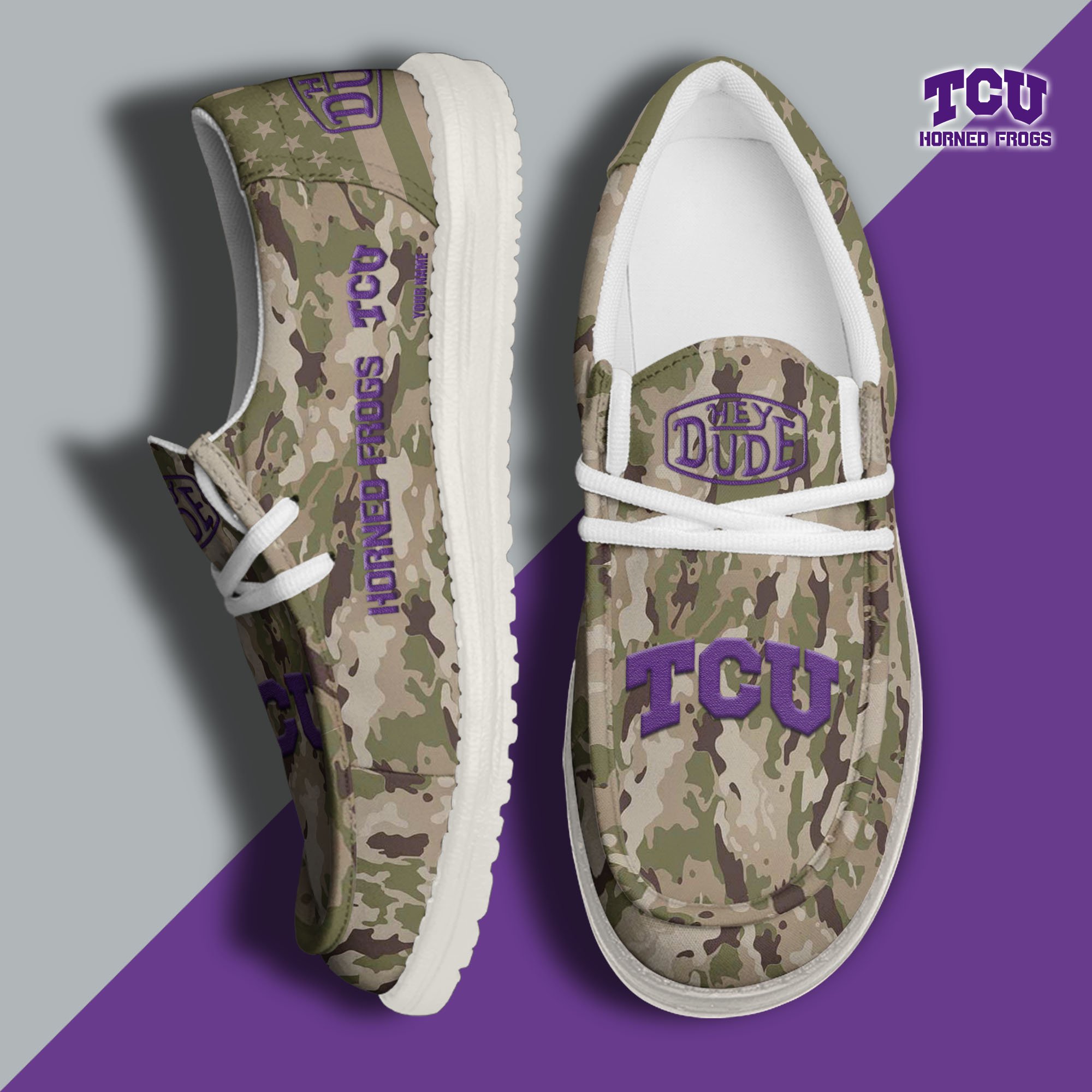 JWFancy TCU Horned Frogs Hey Dude Shoes Wally Men's Lace Up Loafers Comfortable For Men And Women