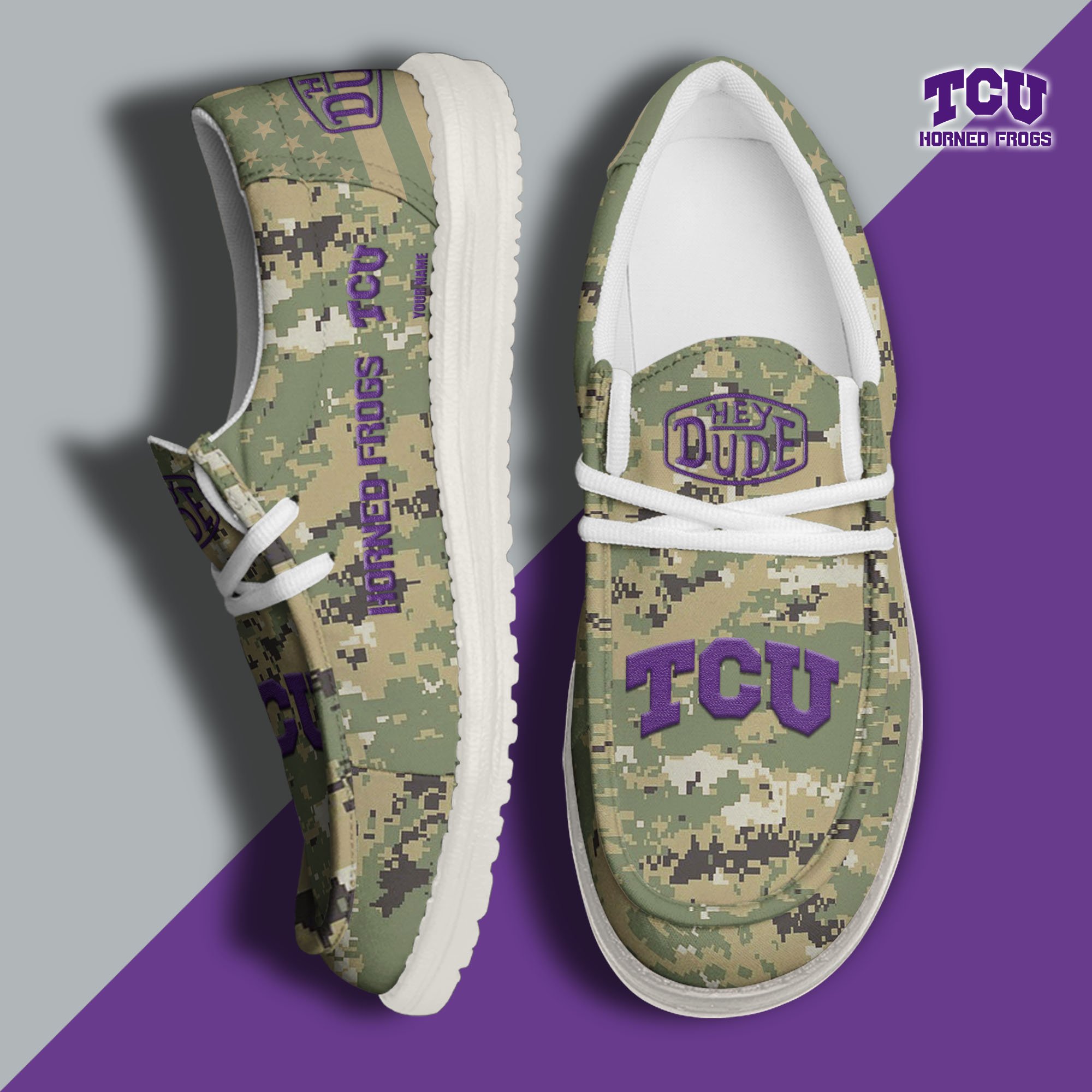 JWFancy TCU Horned Frogs Hey Dude Shoes Wally Men's Lace Up Loafers Comfortable For Men And Women