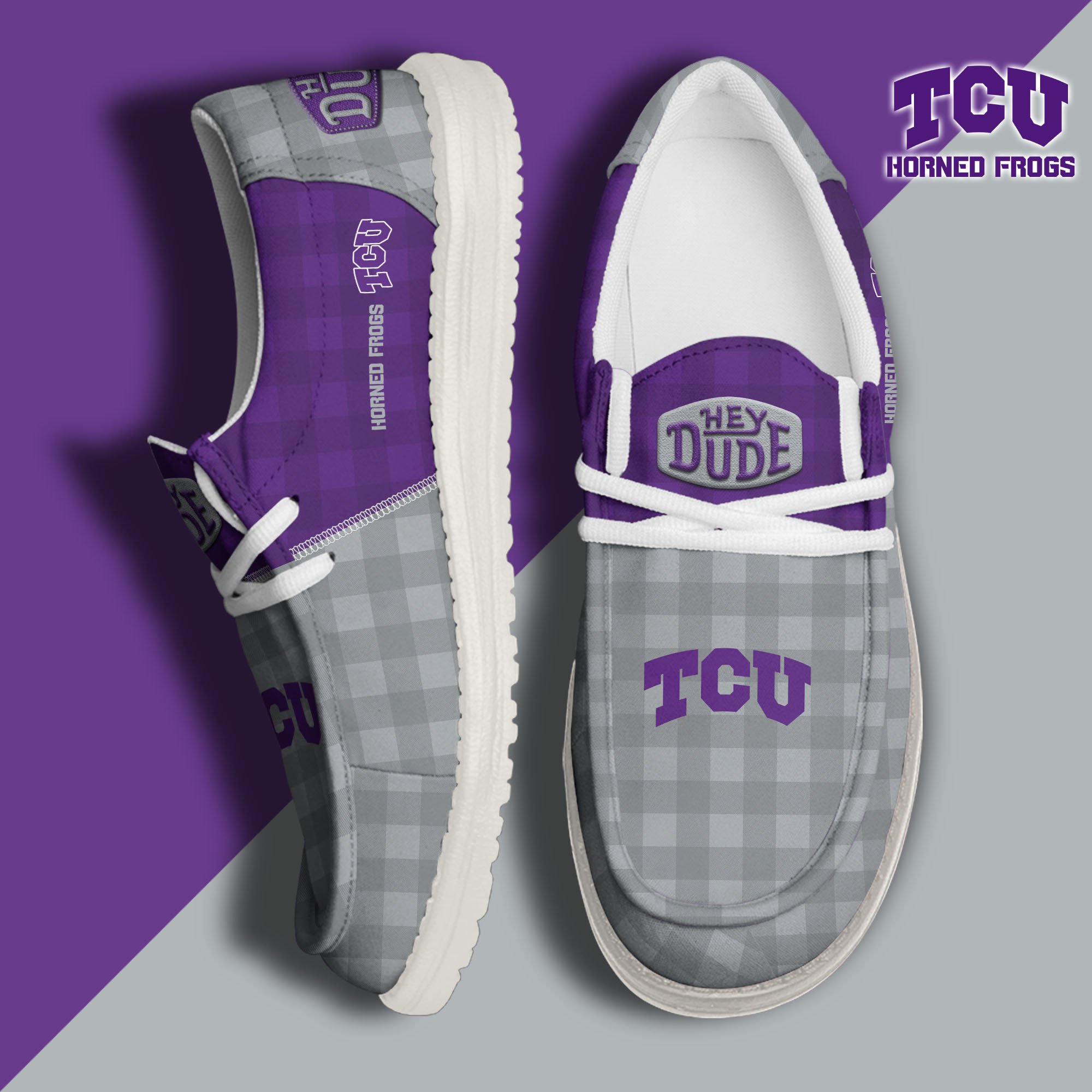JWFancy TCU Horned Frogs Hey Dude Shoes Wally Men's Lace Up Loafers Comfortable For Men And Women
