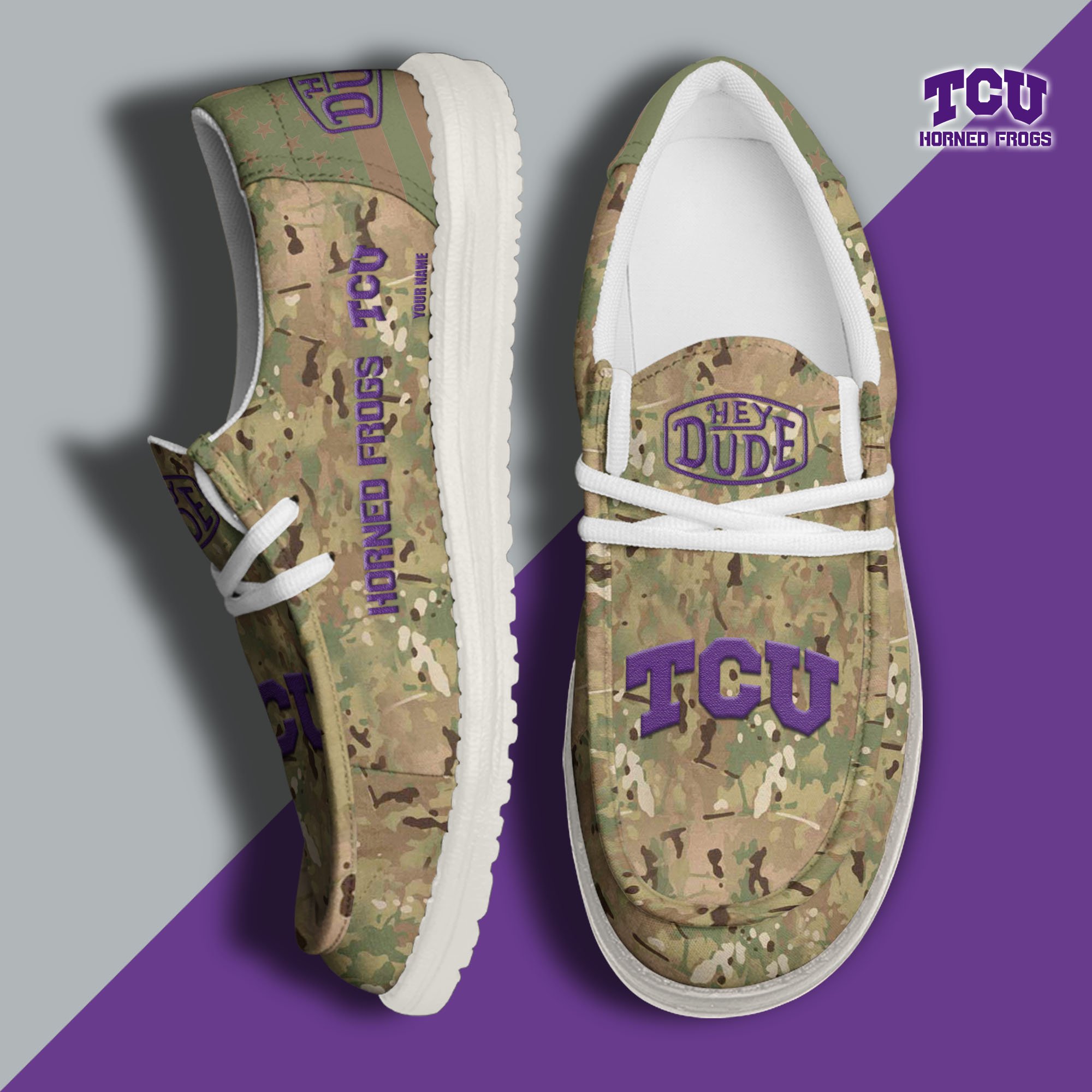 JWFancy TCU Horned Frogs Hey Dude Shoes Wally Men's Lace Up Loafers Comfortable For Men And Women