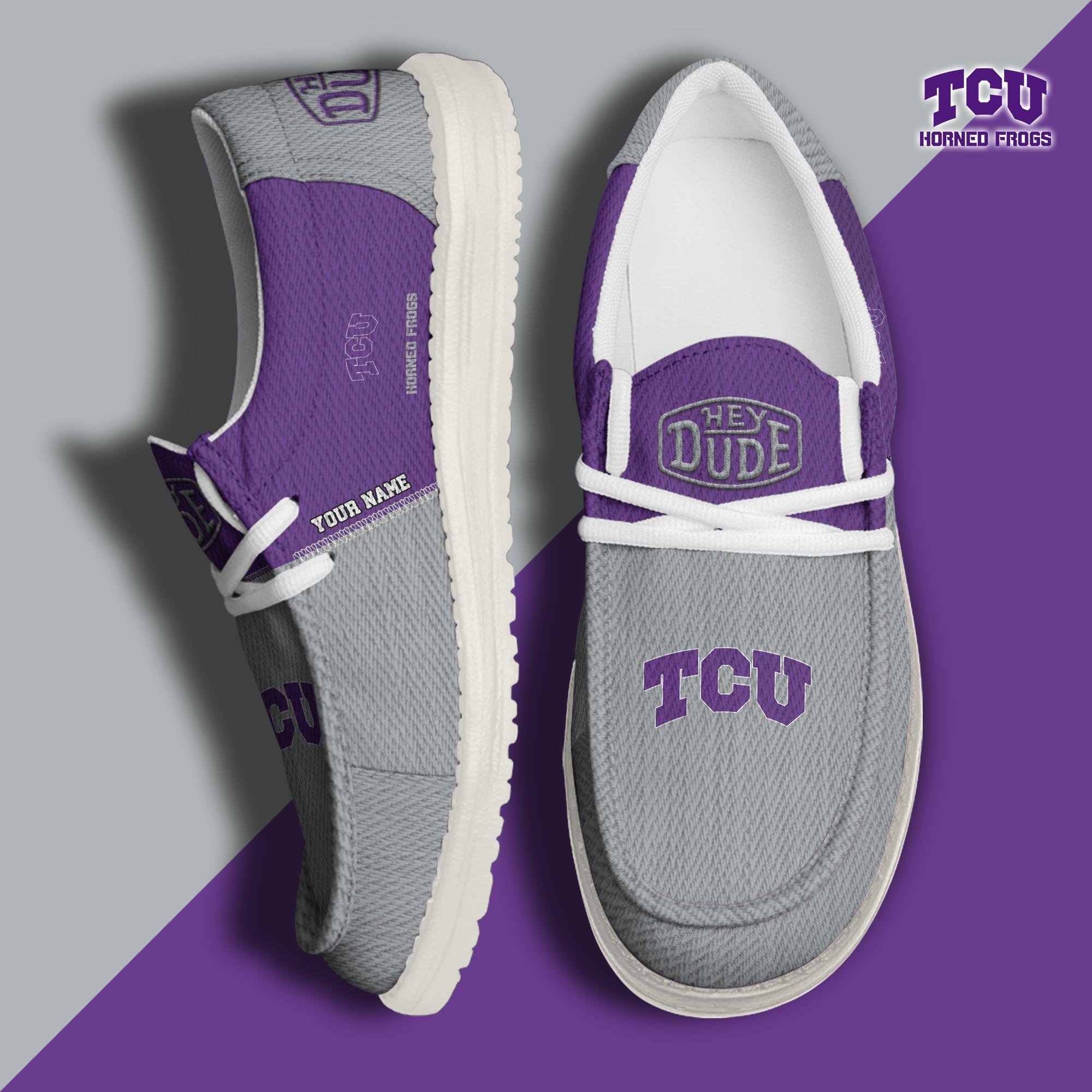 JWFancy TCU Horned Frogs Hey Dude Shoes Wally Men's Lace Up Loafers Comfortable For Men And Women