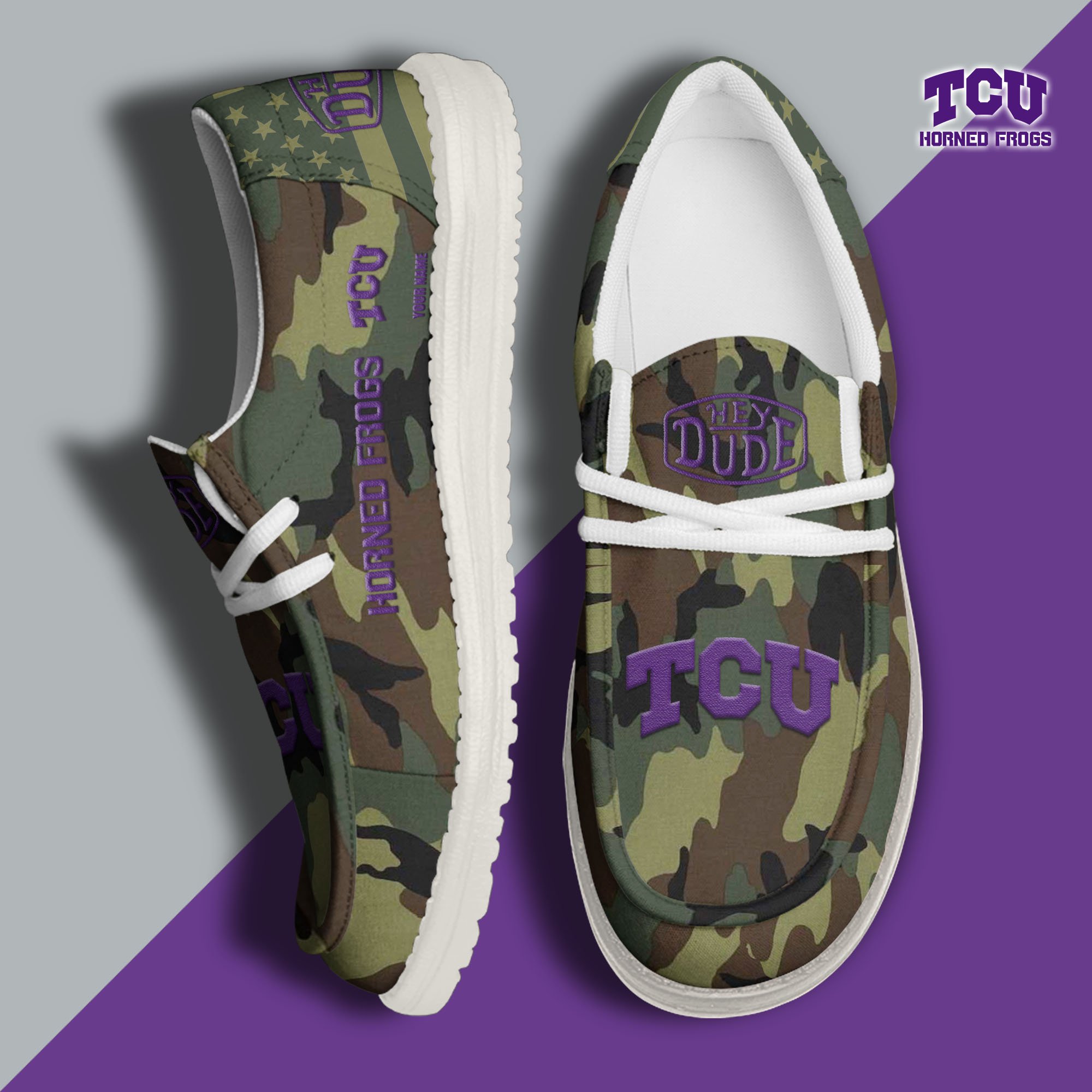 JWFancy TCU Horned Frogs Hey Dude Shoes Wally Men's Lace Up Loafers Comfortable For Men And Women
