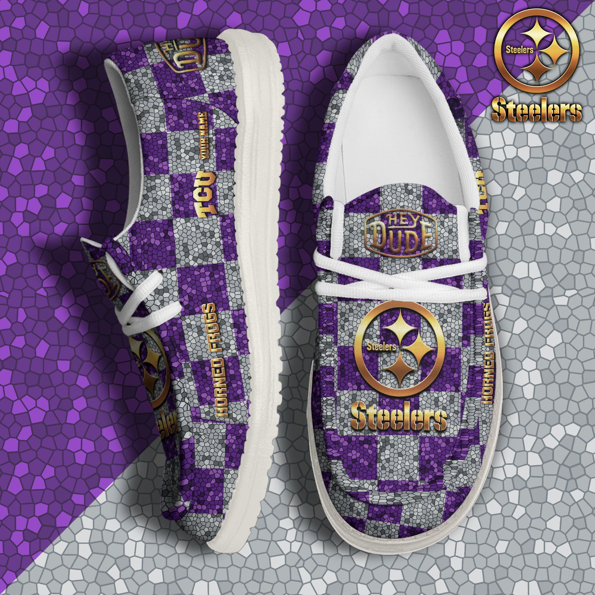 JWFancy TCU Horned Frogs Hey Dude Shoes Wally Men's Lace Up Loafers Comfortable For Men And Women