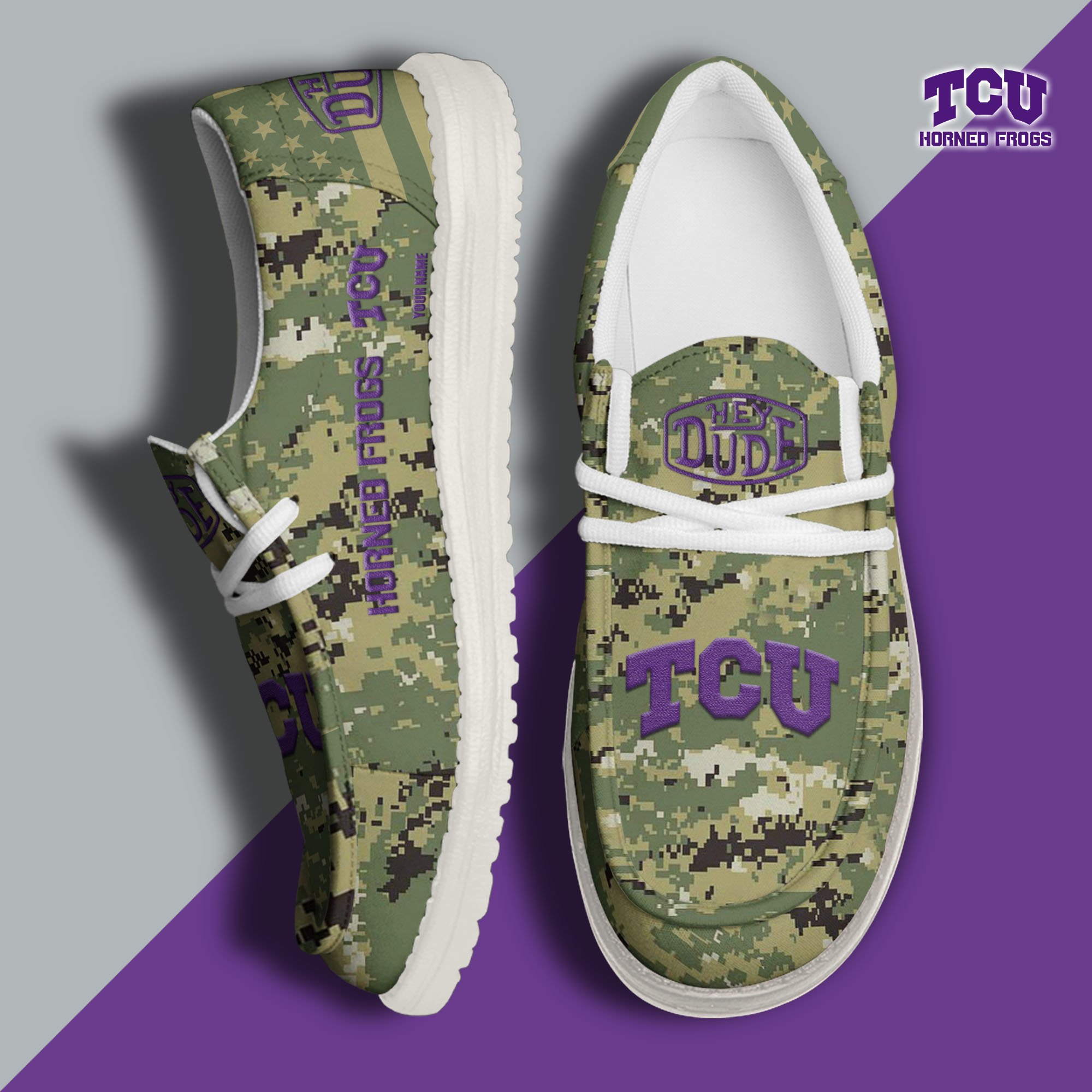 JWFancy TCU Horned Frogs Hey Dude Shoes Wally Men's Lace Up Loafers Comfortable For Men And Women