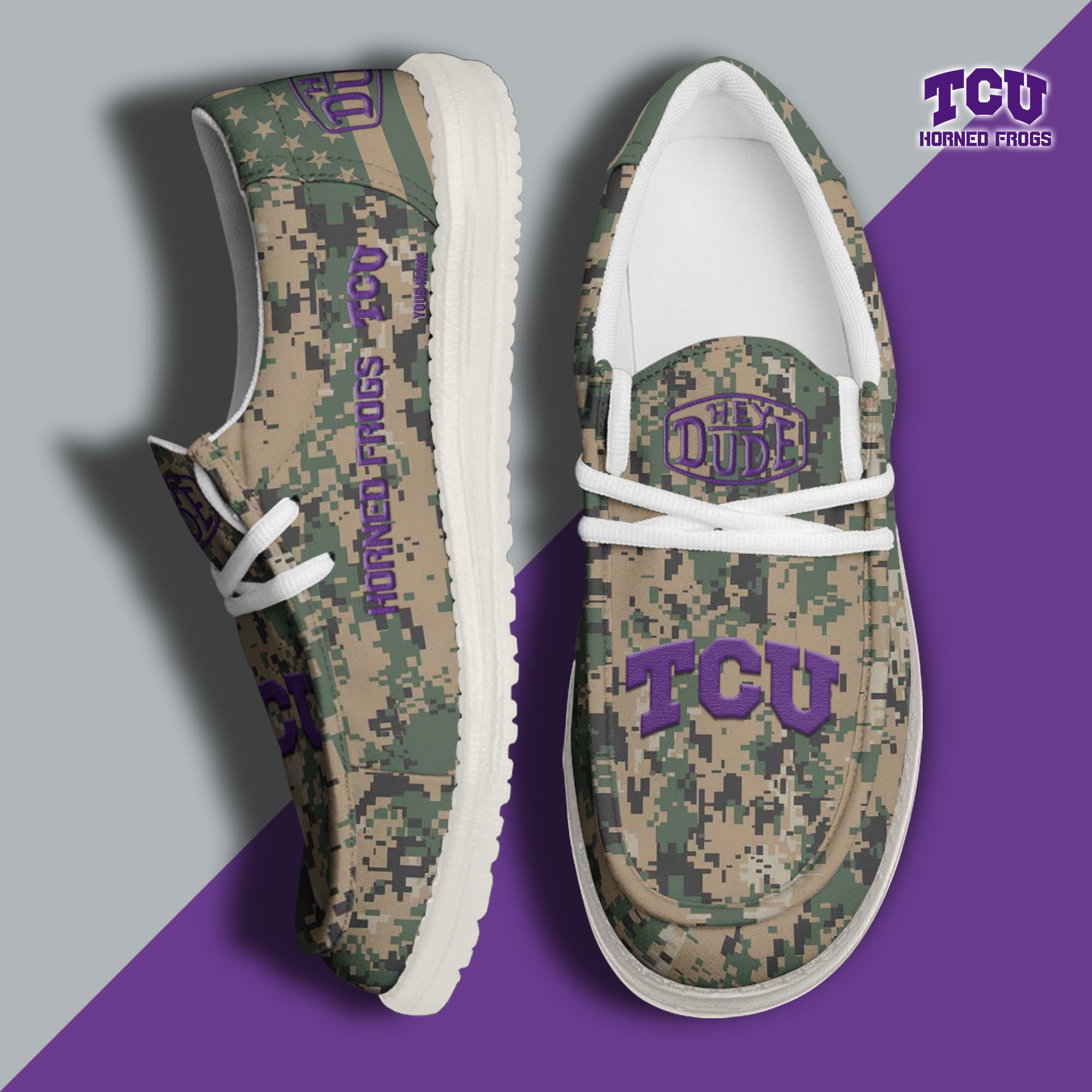 JWFancy TCU Horned Frogs Hey Dude Shoes Wally Men's Lace Up Loafers Comfortable For Men And Women