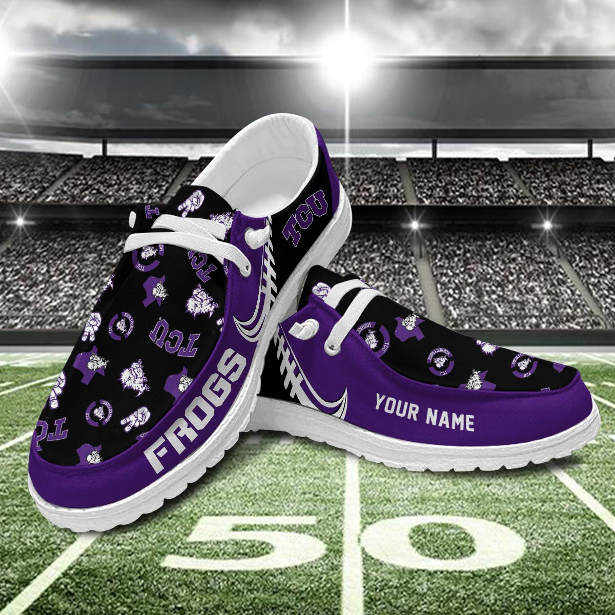 JWFancy TCU Horned Frogs Hey Dude Shoes Wally Men's Lace Up Loafers Comfortable For Men And Women