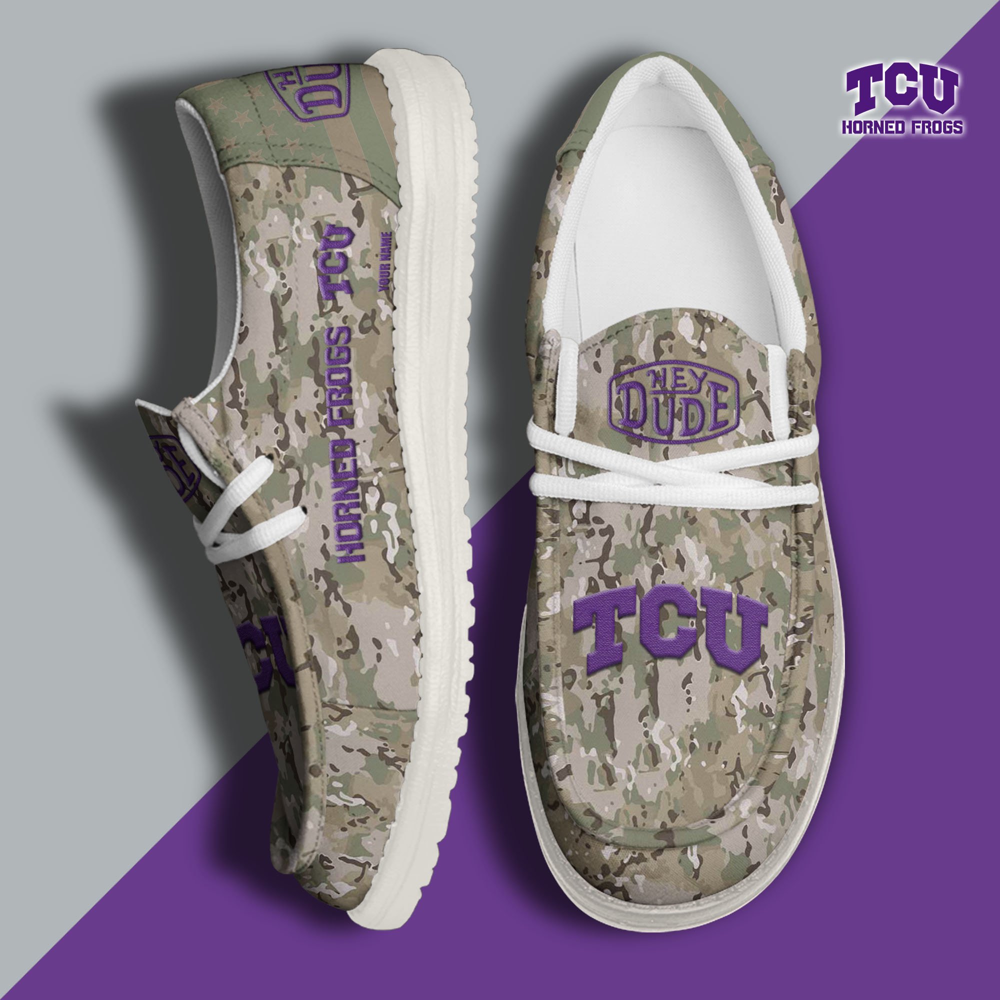 JWFancy TCU Horned Frogs Hey Dude Shoes Wally Men's Lace Up Loafers Comfortable For Men And Women