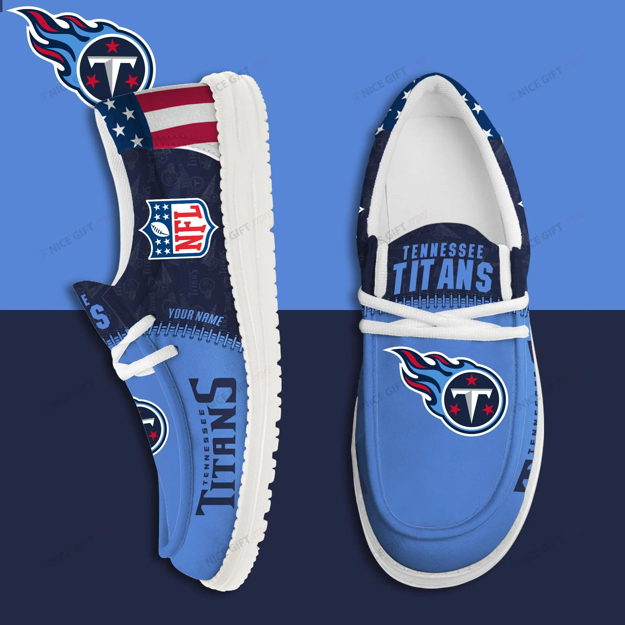 JWFancy Tennessee Titans Hey Dude Shoes Wally Men's Lace Up Loafers Comfortable For Men And Women