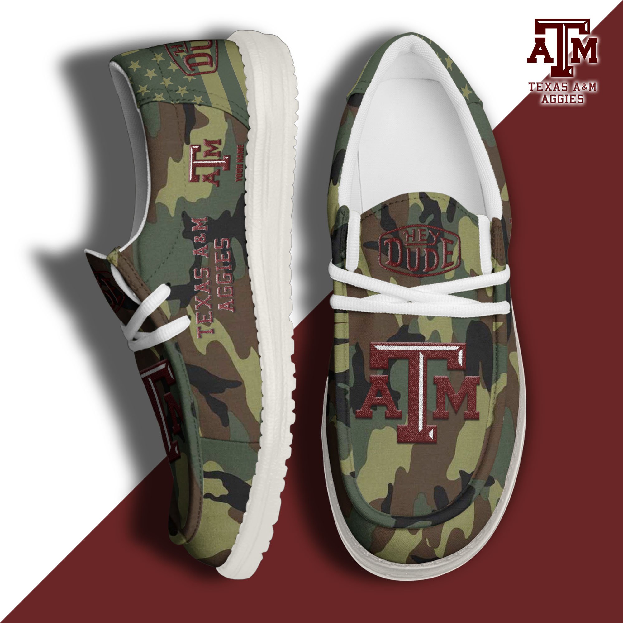 JWFancy Texas A&M Aggies Hey Dude Shoes Wally Men's Lace Up Loafers Comfortable For Men And Women