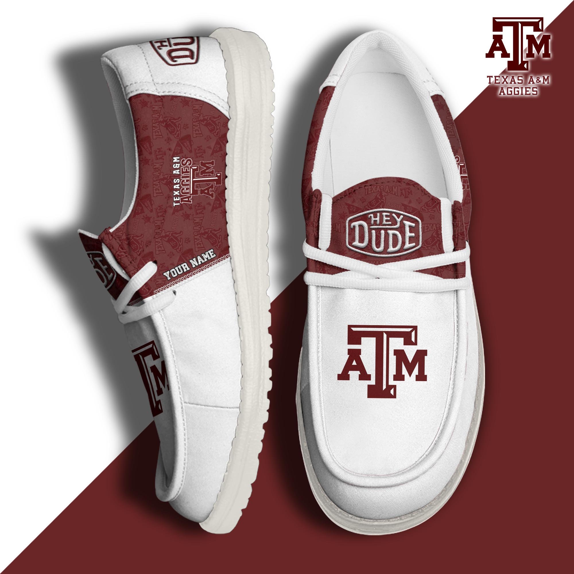JWFancy Texas A&M Aggies Hey Dude Shoes Wally Men's Lace Up Loafers Comfortable For Men And Women