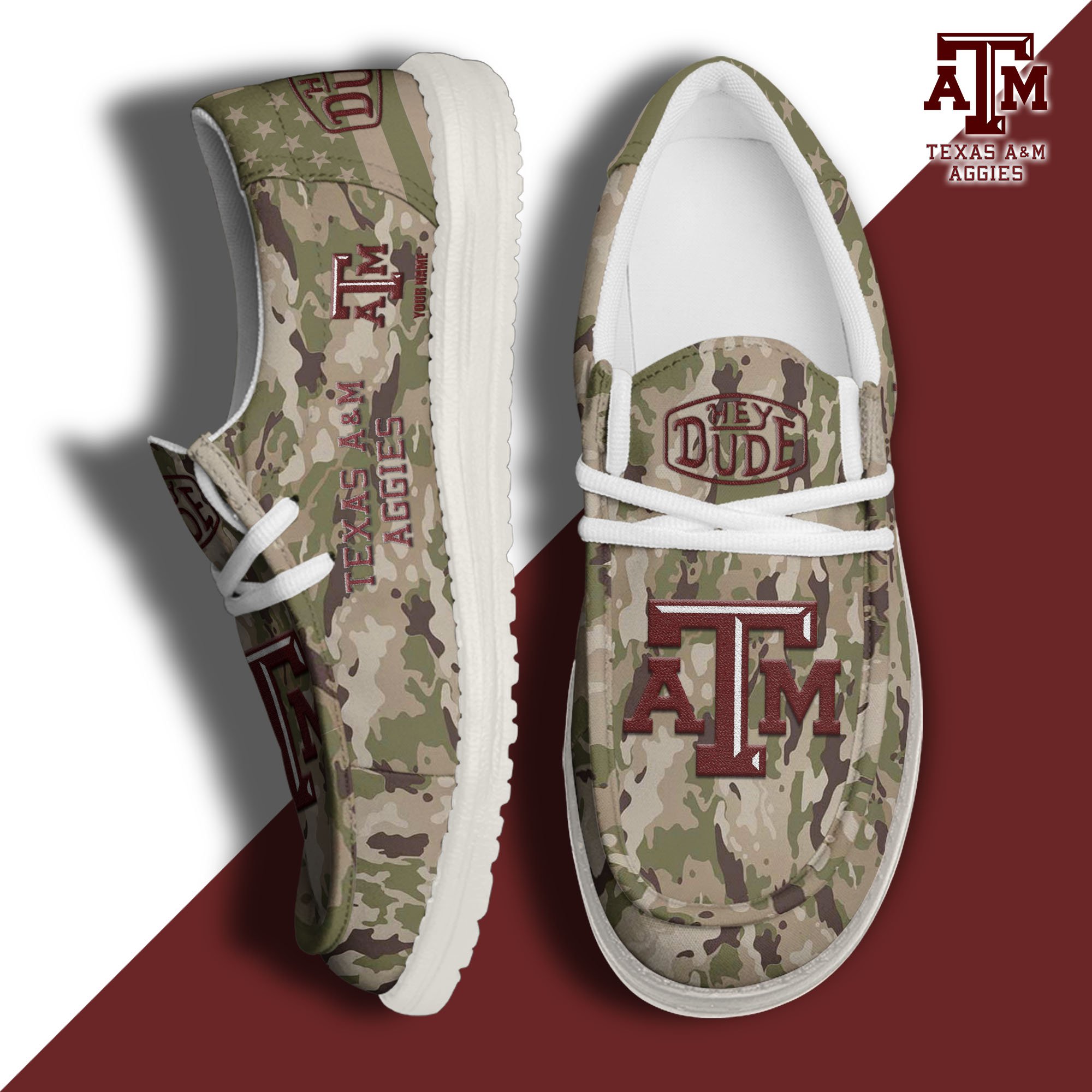 JWFancy Texas A&M Aggies Hey Dude Shoes Wally Men's Lace Up Loafers Comfortable For Men And Women