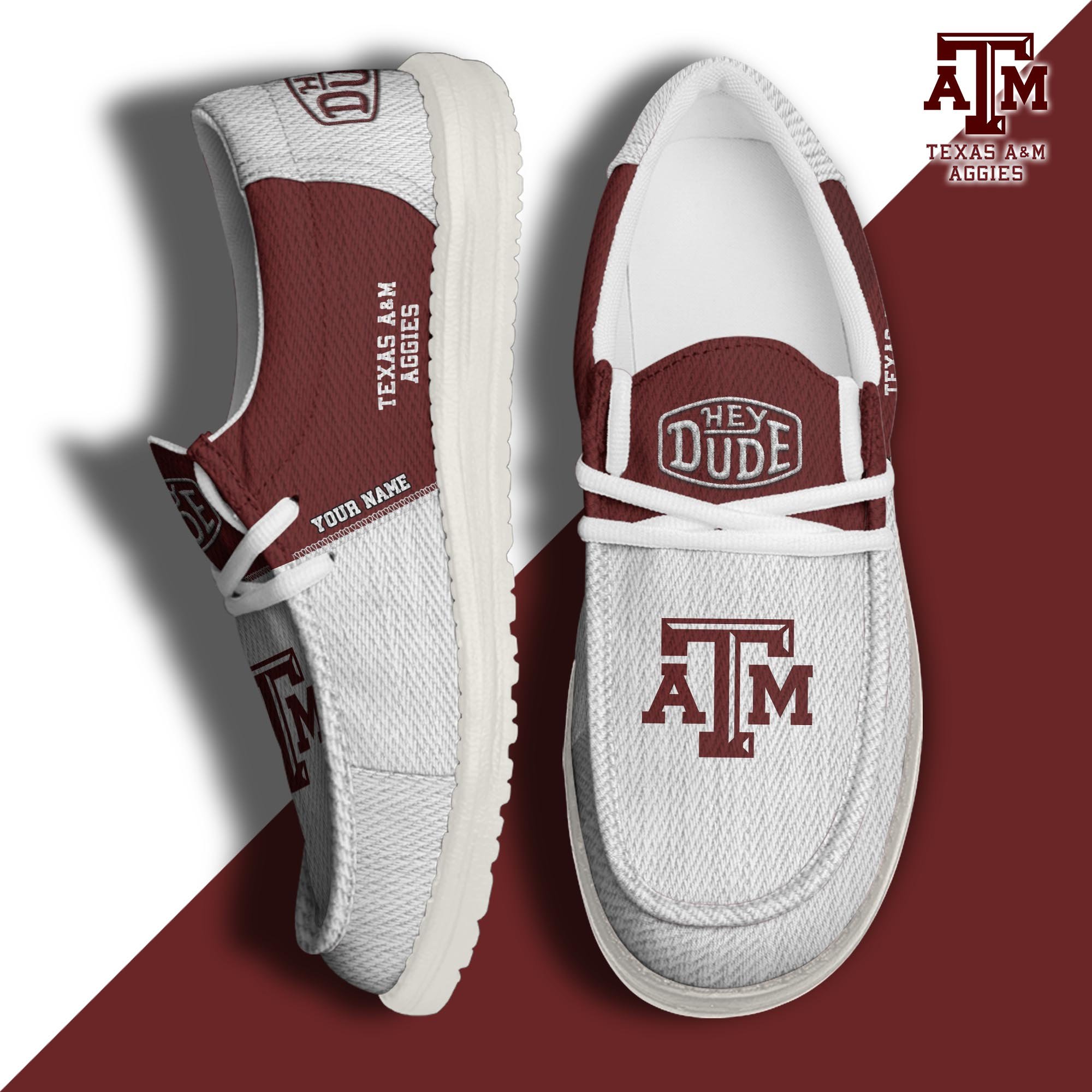 JWFancy Texas A&M Aggies Hey Dude Shoes Wally Men's Lace Up Loafers Comfortable For Men And Women