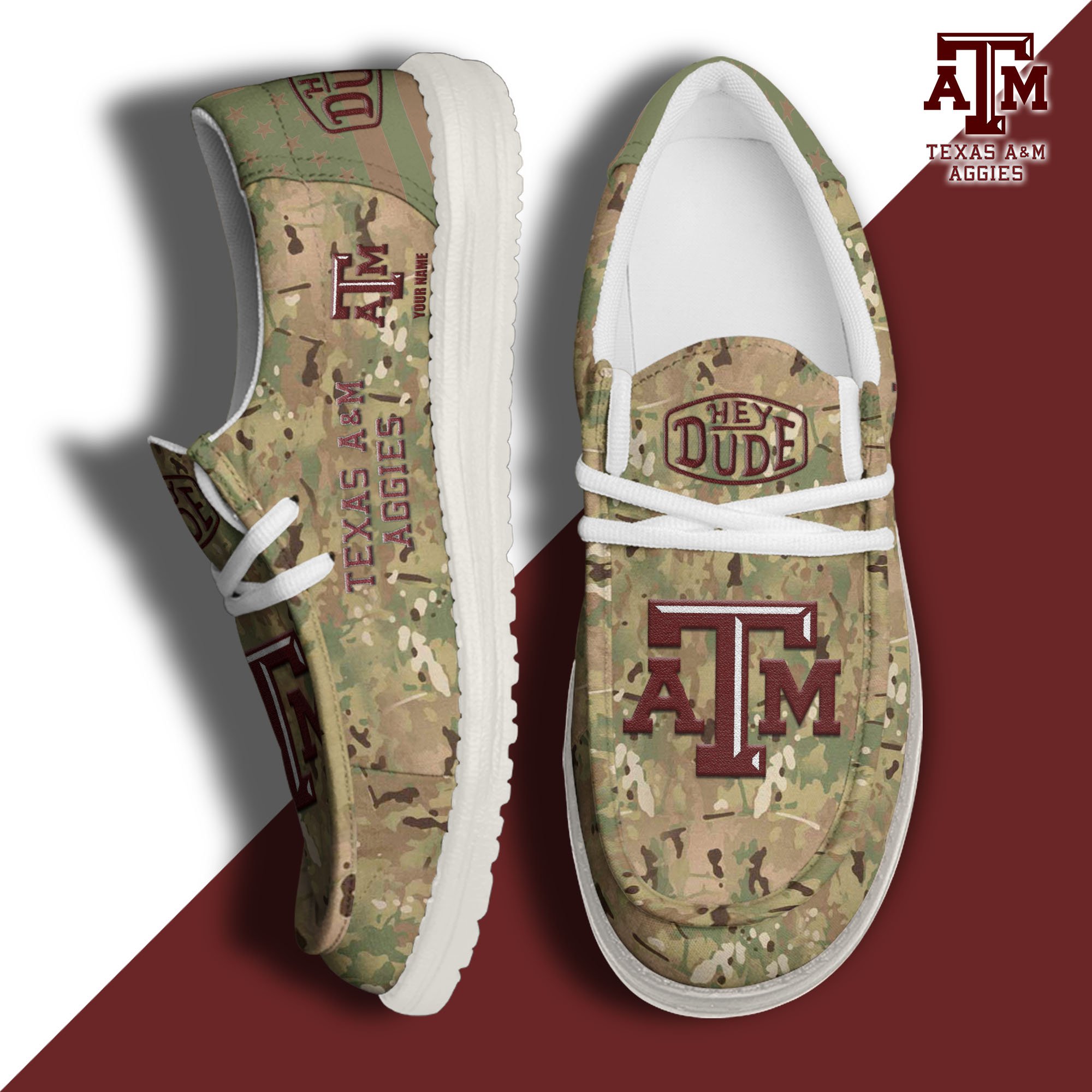 JWFancy Texas A&M Aggies Hey Dude Shoes Wally Men's Lace Up Loafers Comfortable For Men And Women
