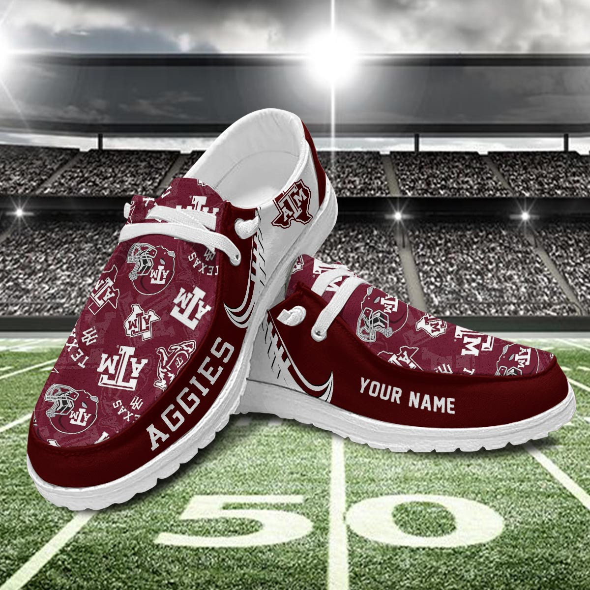 JWFancy Texas A&M Aggies Hey Dude Shoes Wally Men's Lace Up Loafers Comfortable For Men And Women