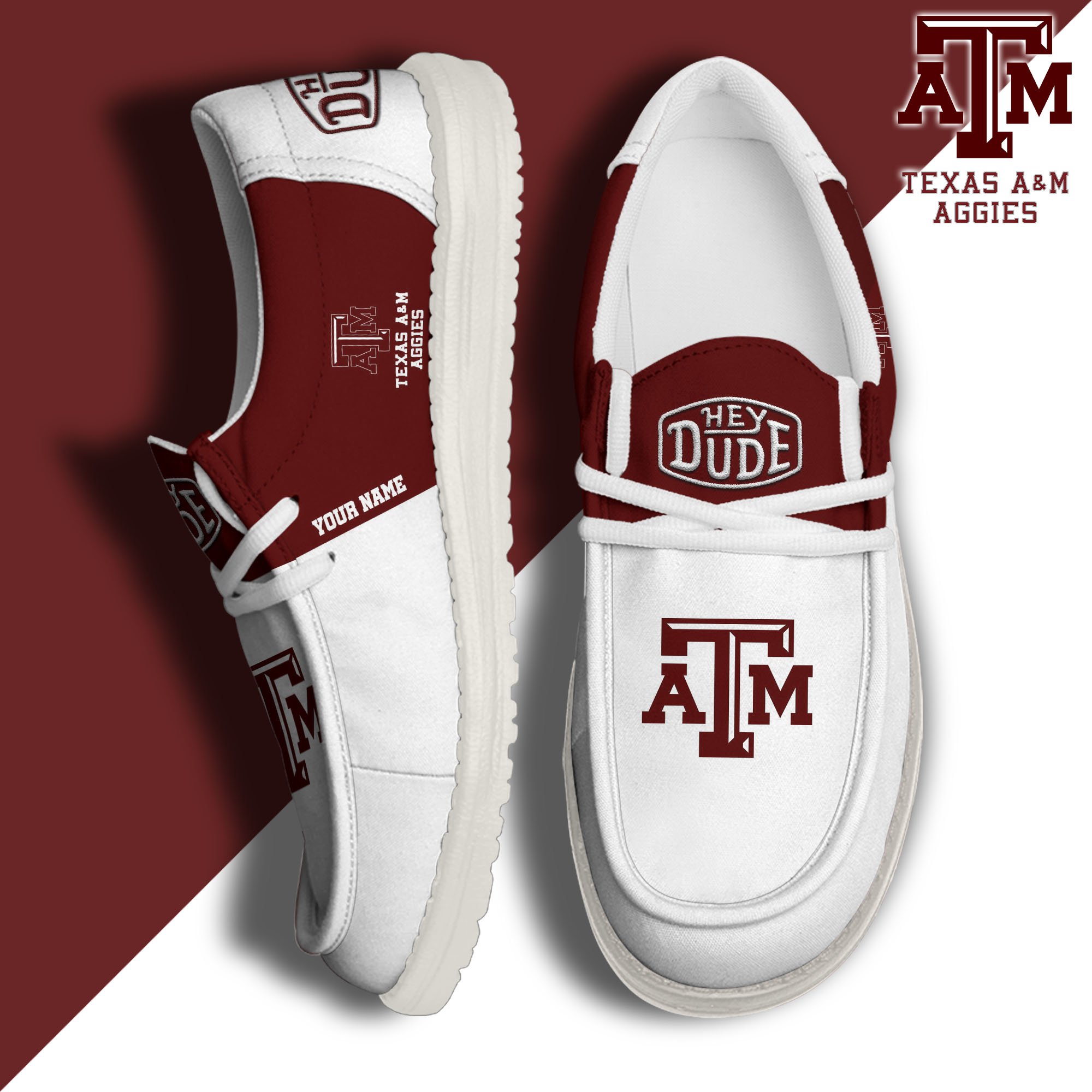 JWFancy Texas A&M Aggies Hey Dude Shoes Wally Men's Lace Up Loafers Comfortable For Men And Women
