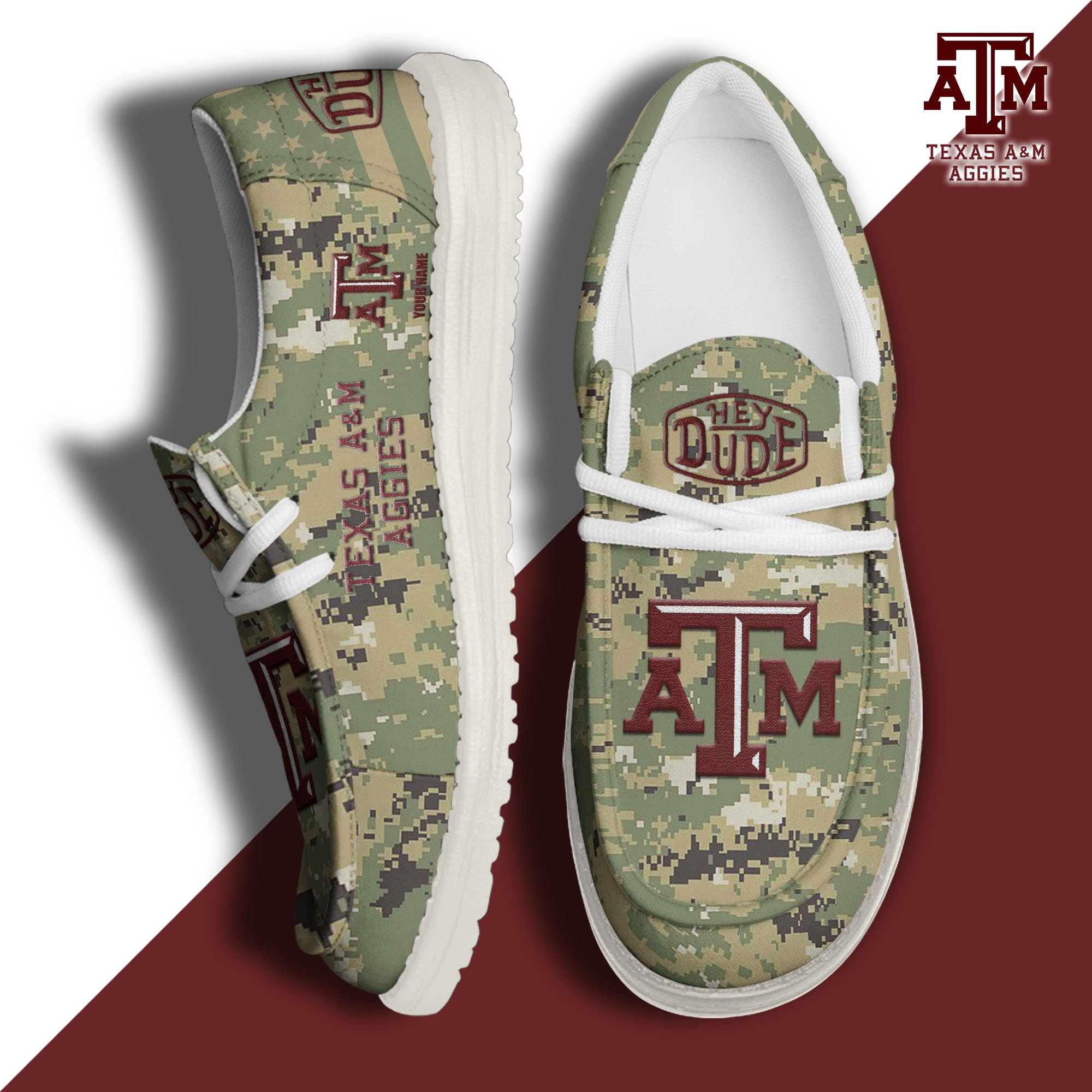 JWFancy Texas A&M Aggies Hey Dude Shoes Wally Men's Lace Up Loafers Comfortable For Men And Women