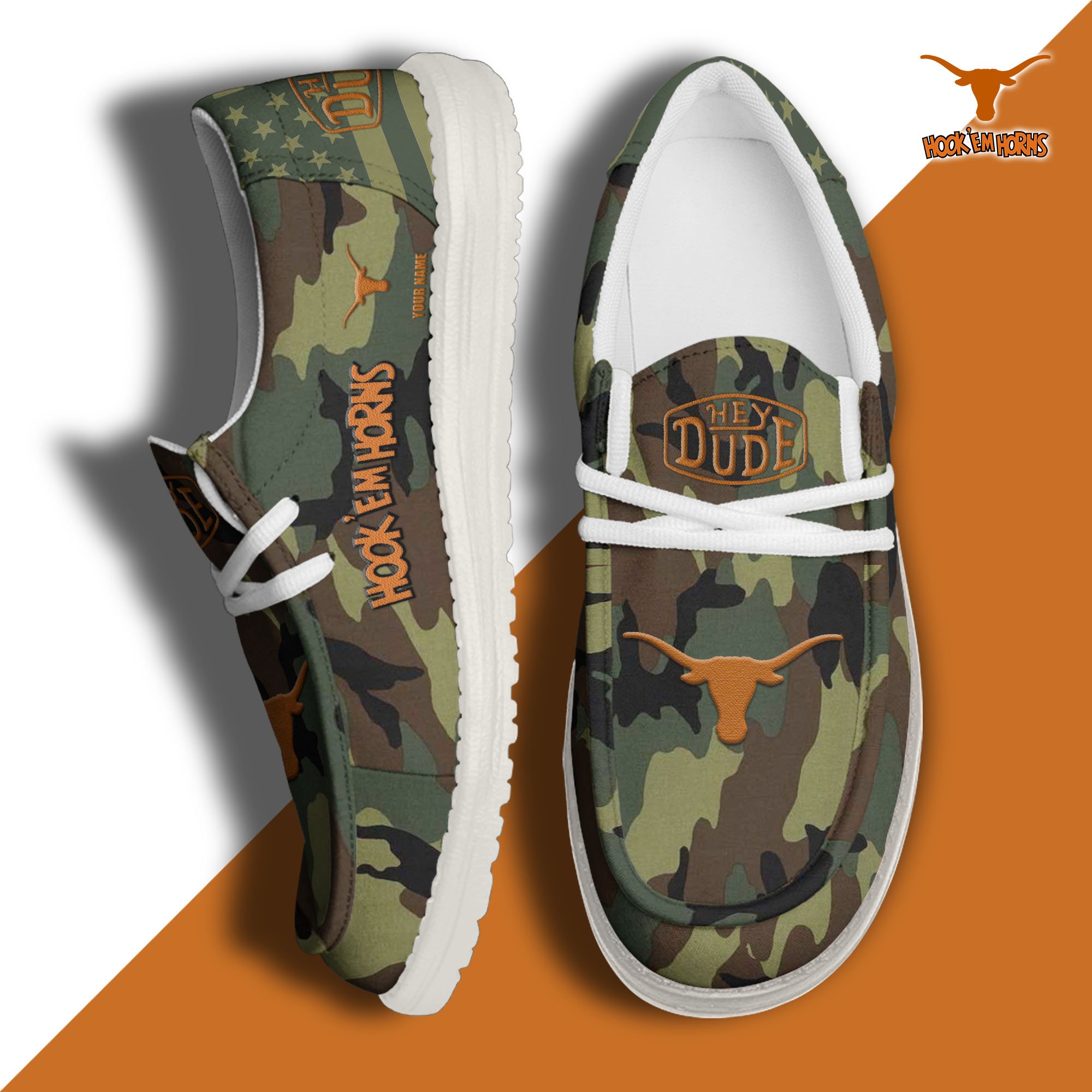JWFancy Texas Longhorns Hey Dude Shoes Wally Men's Lace Up Loafers Comfortable For Men And Women
