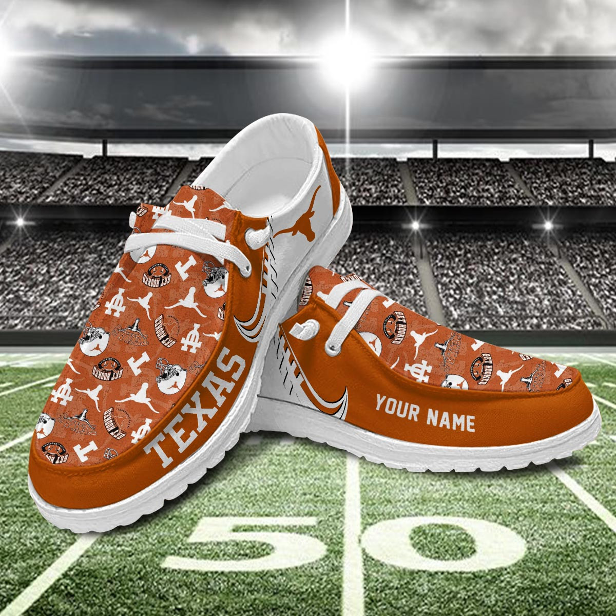 JWFancy Texas Longhorns Hey Dude Shoes Wally Men's Lace Up Loafers Comfortable For Men And Women