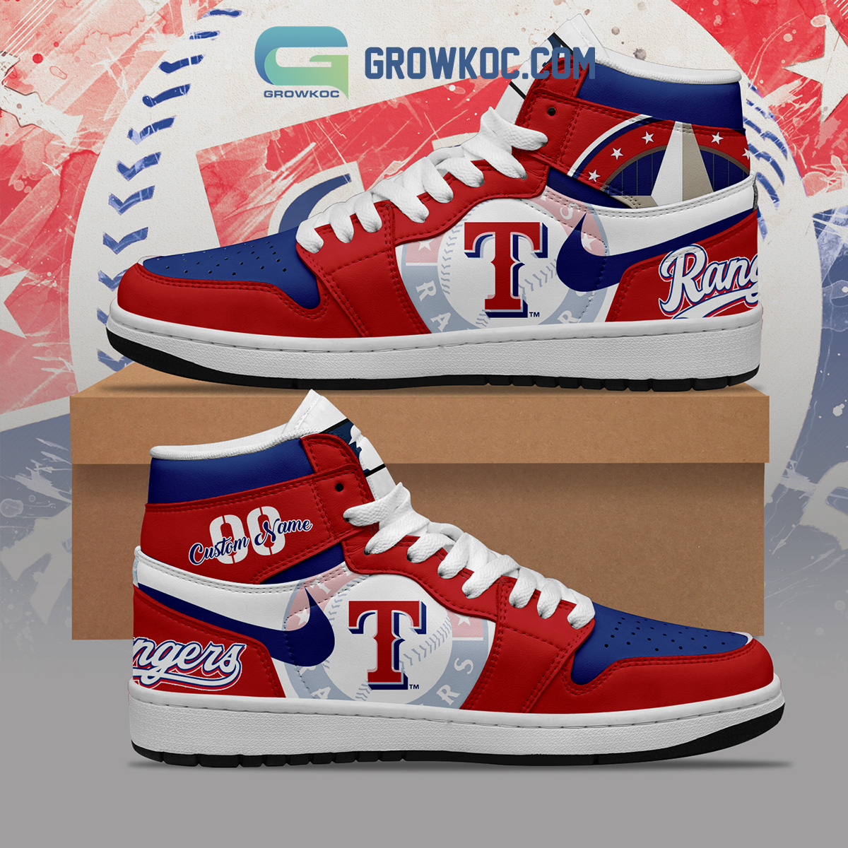JWFancy Texas Rangers AJ1 High Sneakers Shoes For Men And Women
