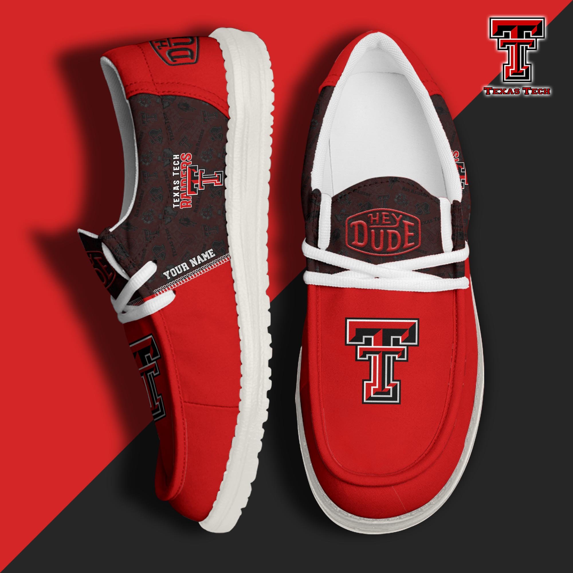 JWFancy Texas Tech Red Raiders Hey Dude Shoes Wally Men's Lace Up Loafers Comfortable For Men And Women