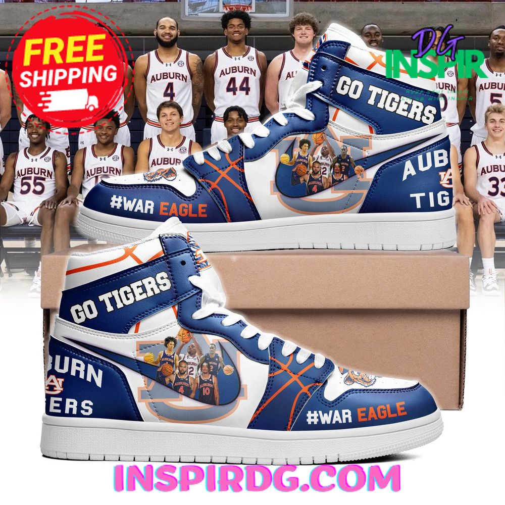 JWFancy The Auburn Tiger War Eagle Blue AJ1 High Sneakers Shoes For Men And Women