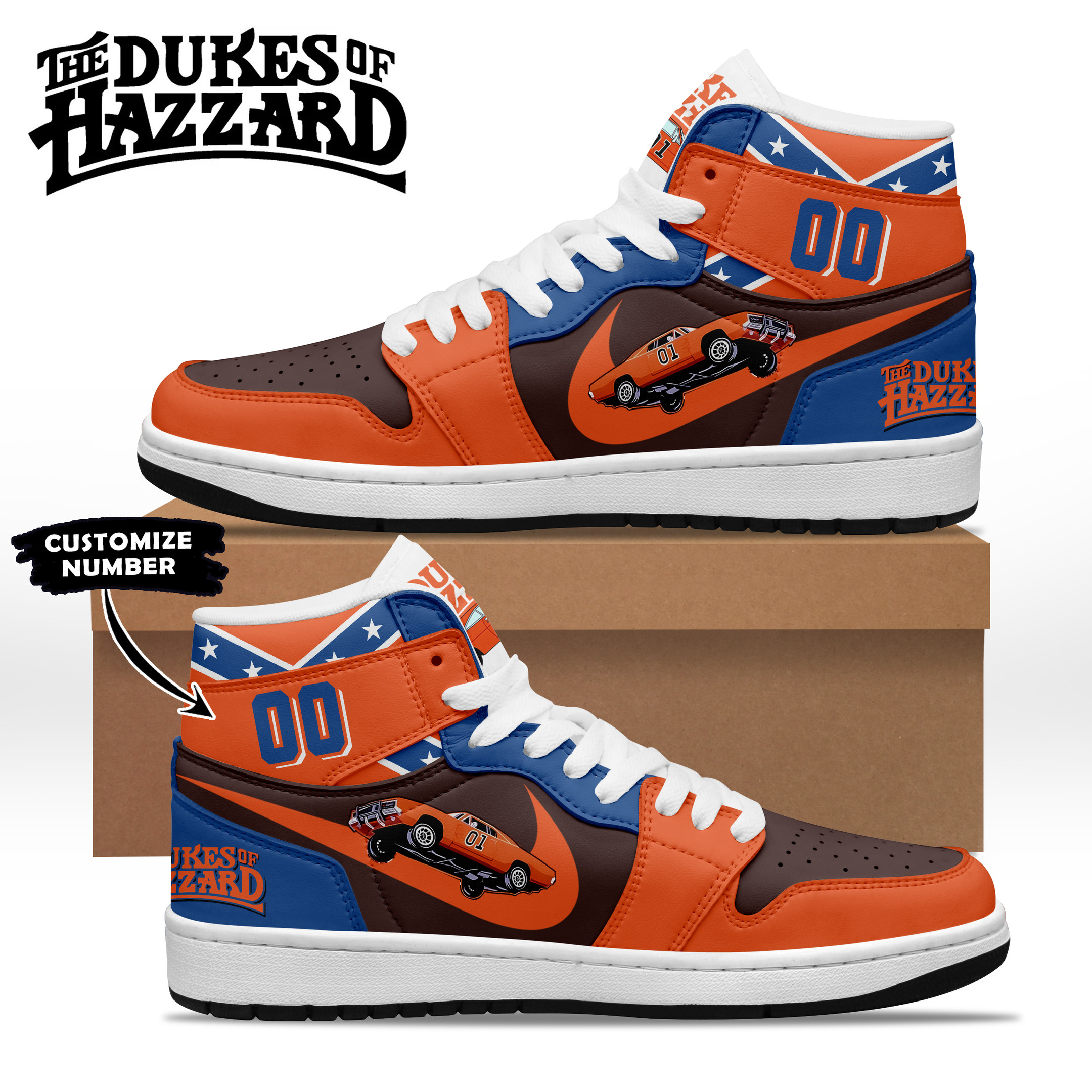 JWFancy The Dukes of Hazzard AJ1 High Sneakers Shoes For Men And Women