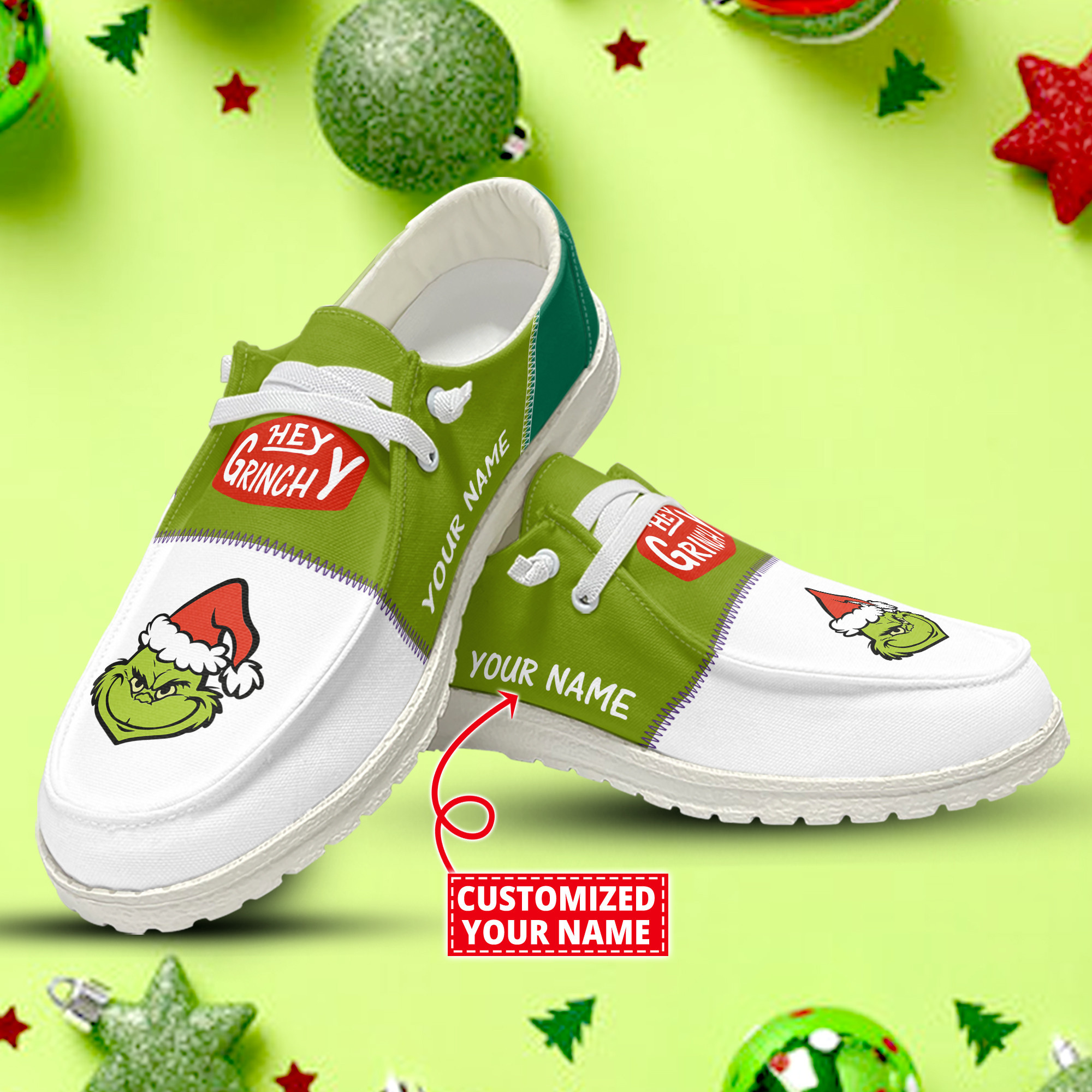 JWFancy The Grinch Hey Dude Shoes Wally Men's Lace Up Loafers Comfortable For Men And Women