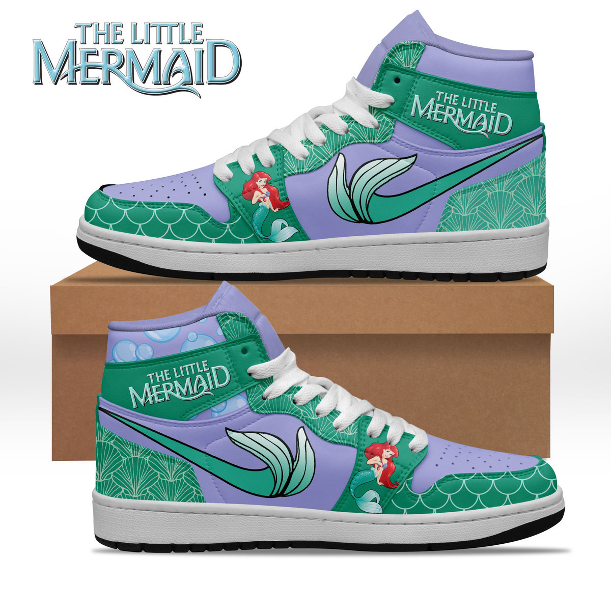 JWFancy The Little Mermaid AJ1 High Sneakers Shoes For Men And Women