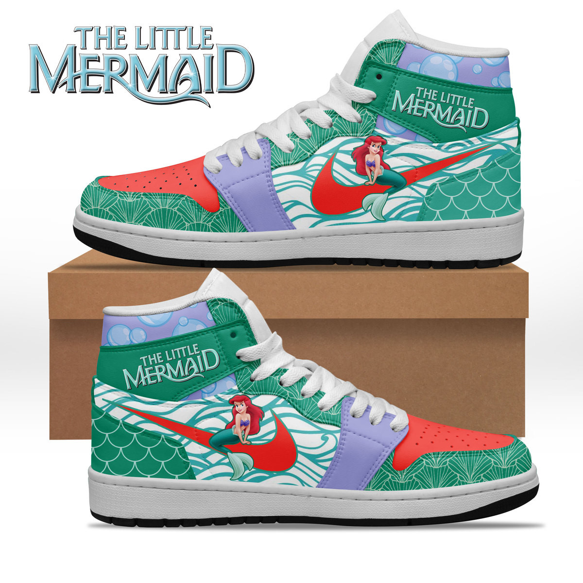 JWFancy The Little Mermaid AJ1 High Sneakers Shoes For Men And Women
