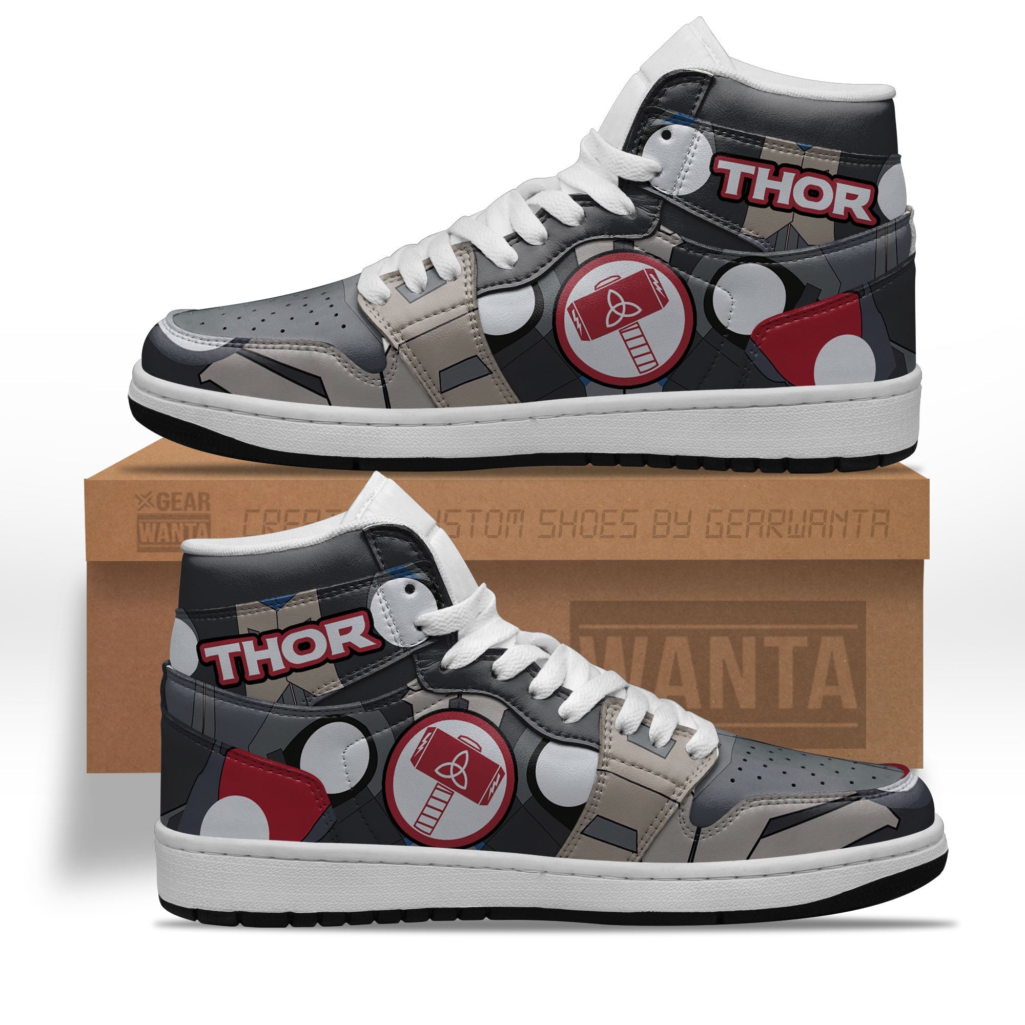 JWFancy Thor Mjolnir Hammer AJ1 High Sneakers Shoes For Men And Women