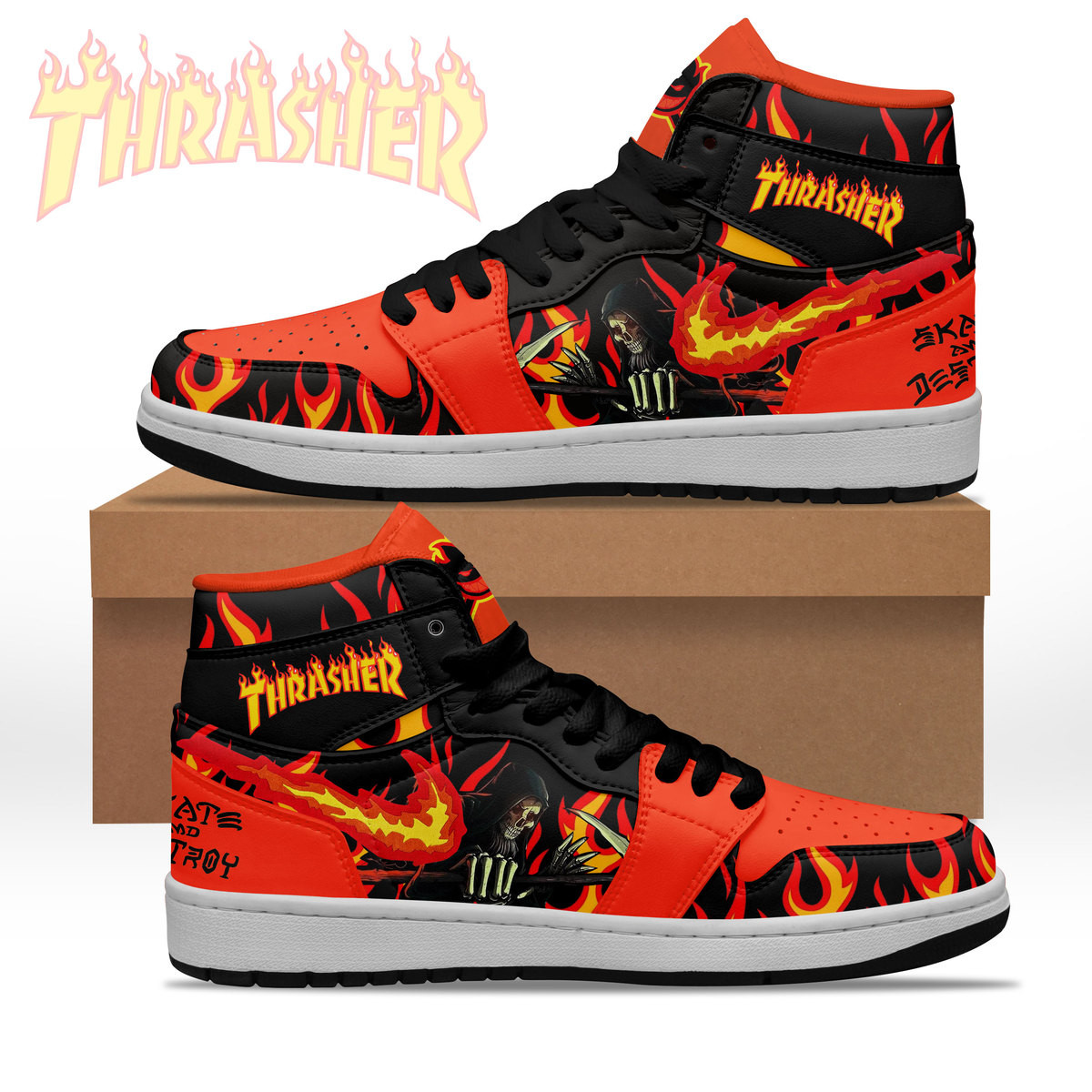 JWFancy Thrasher Presents Skate and Destroy AJ1 High Sneakers Shoes For Men And Women