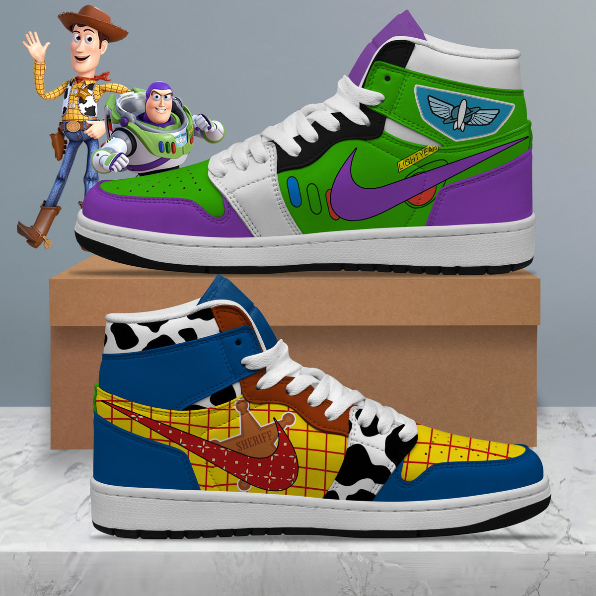 JWFancy Toy Story AJ1 High Sneakers Shoes For Men And Women