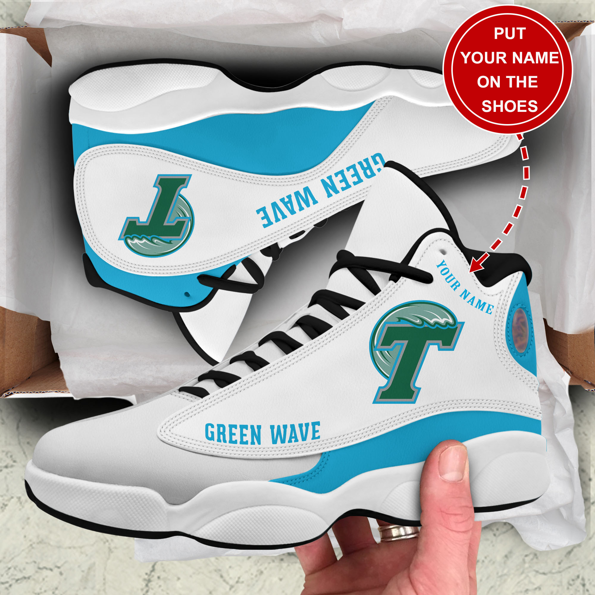 JWFancy Tulane Green Wave AJ13 Sneakers Shoes For Men And Women